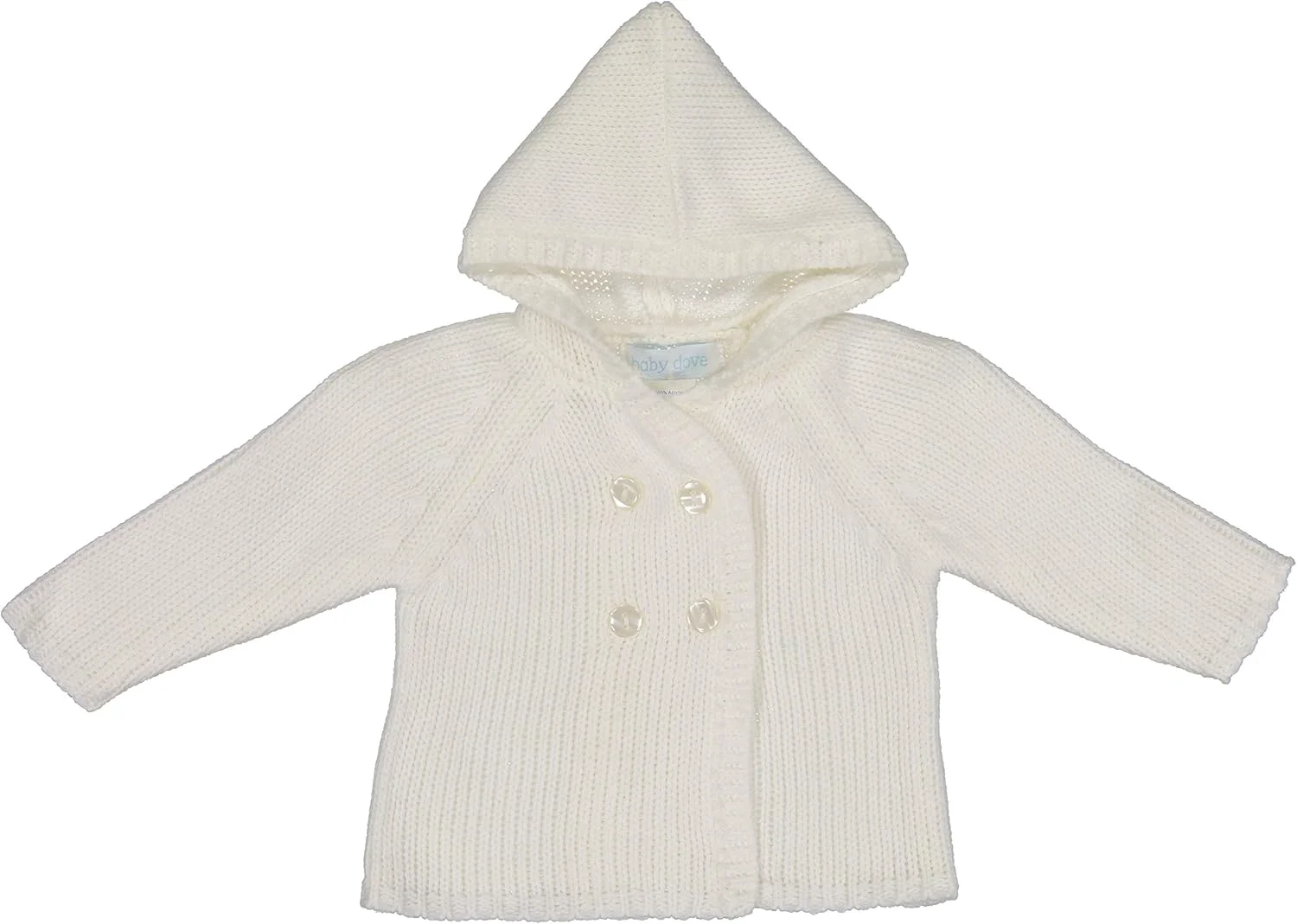 ژاکت بافتنی نوزادی پسرانه دابل برست کلاه دار Baby Dove سفید نرم و ظریف 0-3 ماه