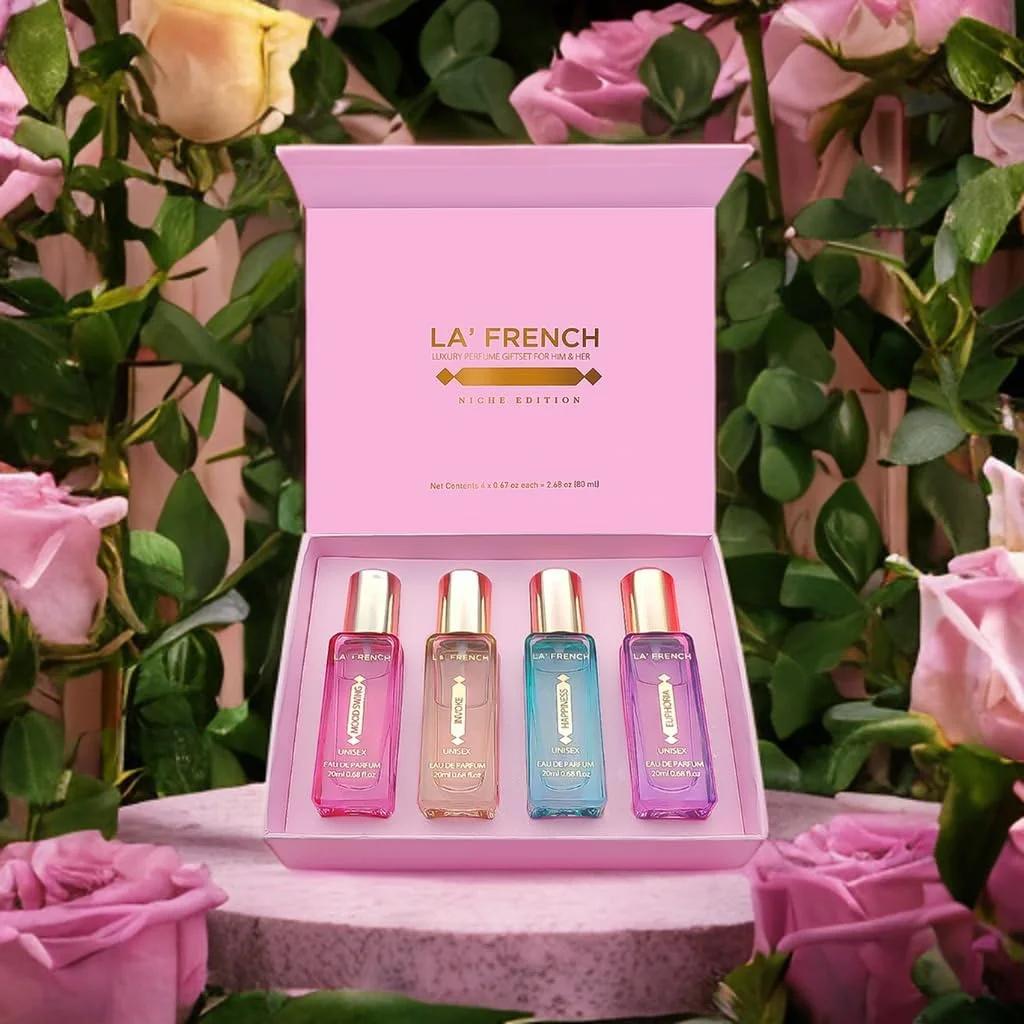 ست هدیه عطر زنانه La French 4X20ml | شامل Mood Swing Euphoria Happiness Invoke | ست عطر لوکس | رایحه تند و تازه با ماندگاری طولانی ست هدیه عطر زنانه La French 4X20ml | شامل Mood Swing Euphoria Happiness Invoke | ست عطر لوکس | رایحه تند و تازه با ماندگاری طولانی