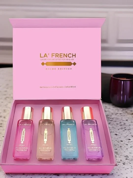 ست هدیه عطر زنانه La French 4X20ml | شامل Mood Swing Euphoria Happiness Invoke | ست عطر لوکس | رایحه تند و تازه با ماندگاری طولانی ست هدیه عطر زنانه La French 4X20ml | شامل Mood Swing Euphoria Happiness Invoke | ست عطر لوکس | رایحه تند و تازه با ماندگاری طولانی