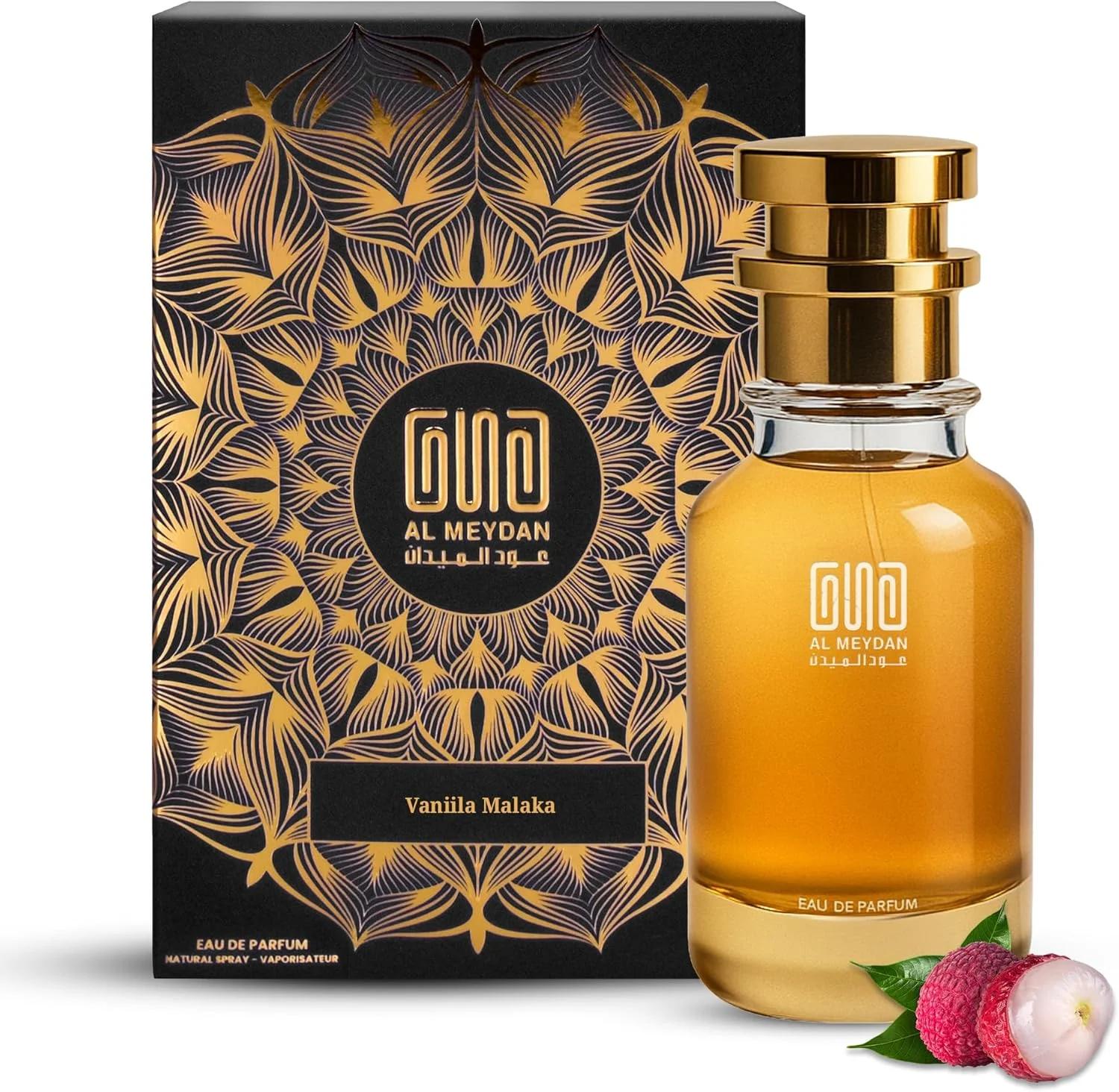 عطر روغنی عود المیدان زنانه – الهام گرفته از وانیلا مالاکا – رایحه بدون الکل با رایحه لیچی، وانیل، چوب صندل و کشمیران – ماندگاری طولانی، شیرین و ظریف (30 میلی لیتر)