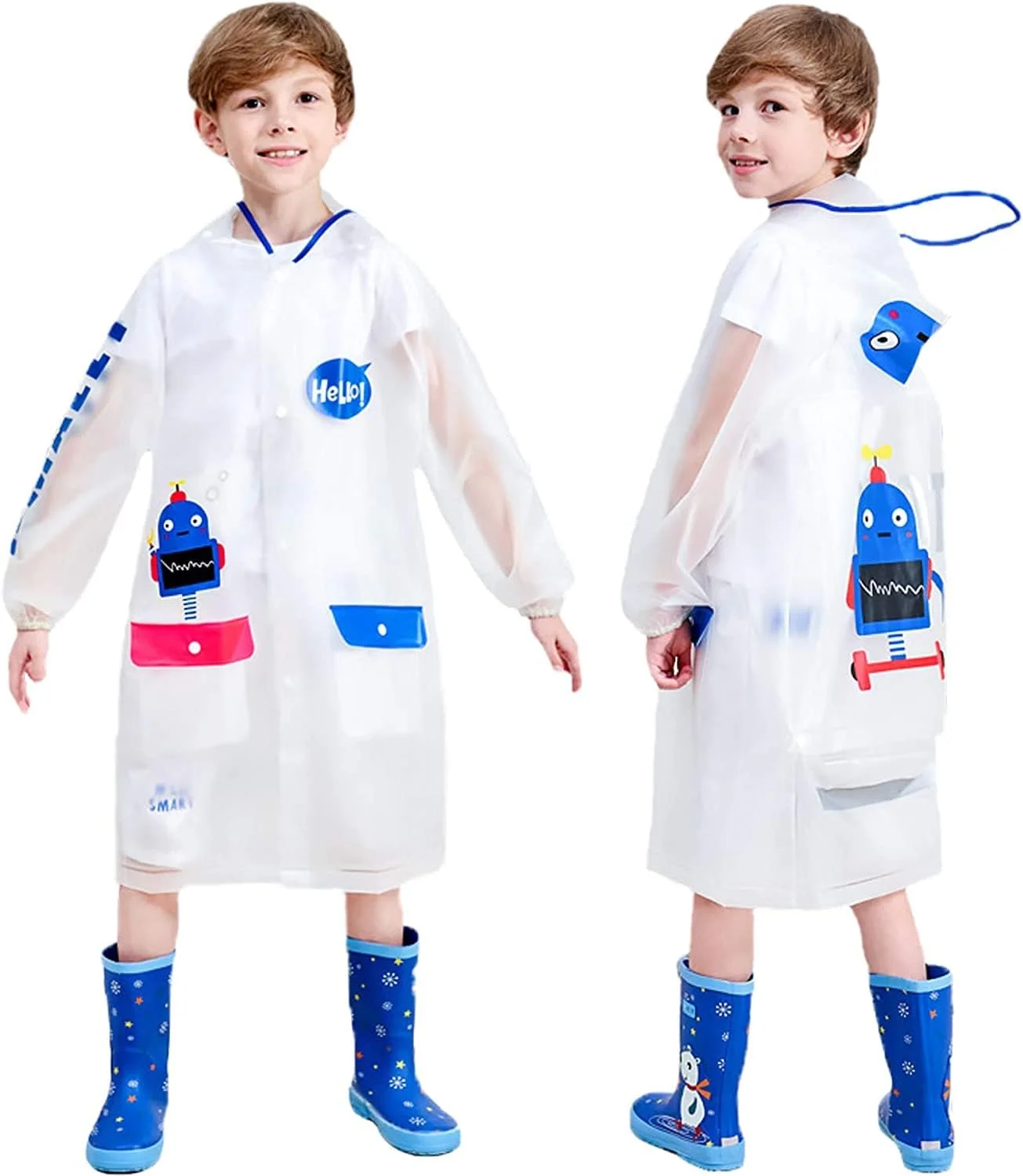 پانچو بارانی کلاه دار پسرانه دخترانه ELECDON، بارانی بادوام و قابل استفاده مجدد برای کودکان، لباس بارانی دانش آموزان مهد کودک، بارانی کارتونی شفاف EVA