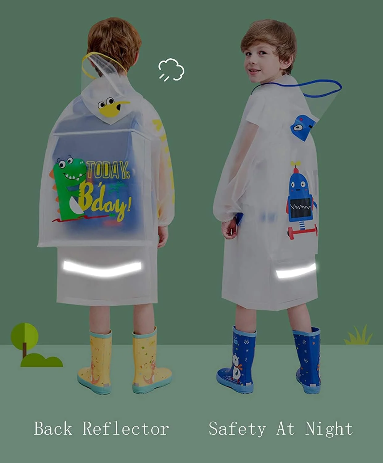 پانچو بارانی کلاه دار پسرانه دخترانه ELECDON، بارانی بادوام و قابل استفاده مجدد برای کودکان، لباس بارانی دانش آموزان مهد کودک، بارانی کارتونی شفاف EVA