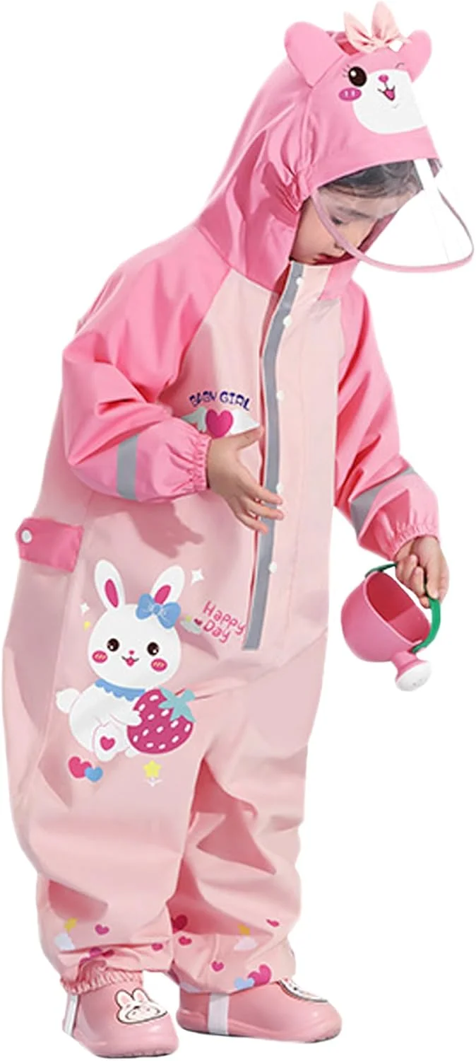 لباس بارانی کودکانه Fewlby برای پسران و دختران، ضد آب، کت بارانی و سرهمی بچه گانه، سایز S-XL