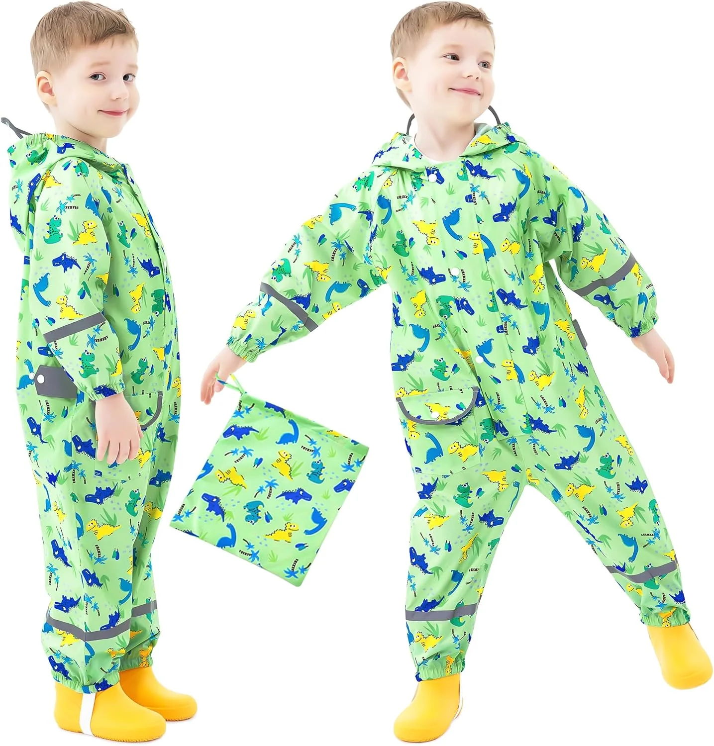 لباس بارانی یکسره بچگانه FILOWA، مناسب پسران، ضد آب، بارانی یک تکه، بارانی کلاه دار کودکان، بارانی سبک وزن، قابل حمل، تنفس پذیر، لباس بارانی و لباس گلی با قابلیت خشک شدن آسان برای کودکان 1 تا 9 سال