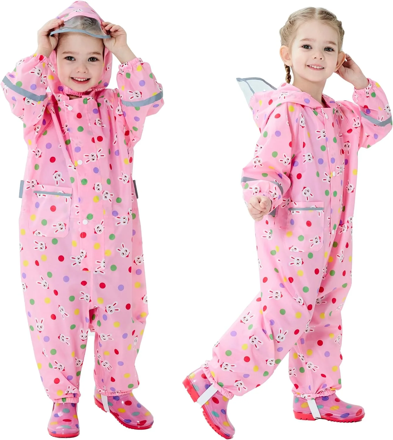 لباس بارانی کودکانه Fewlby برای پسران و دختران، بارانی بچه گانه کلاه دار یک تکه، ژاکت بارانی ضد آب کودک 1-10 سال