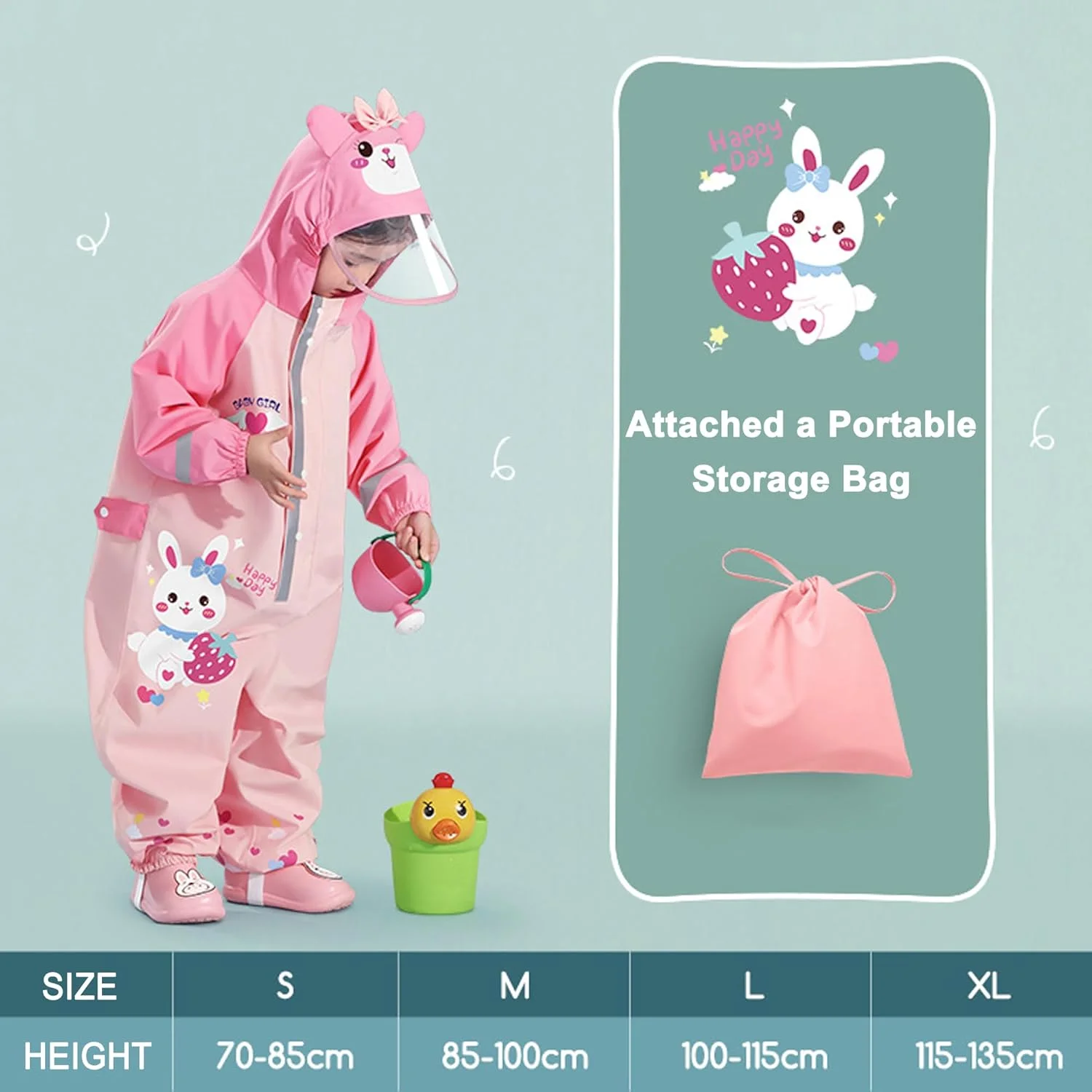 لباس بارانی کودکانه Fewlby برای پسران و دختران، ضد آب، کت بارانی و سرهمی بچه گانه، سایز S-XL