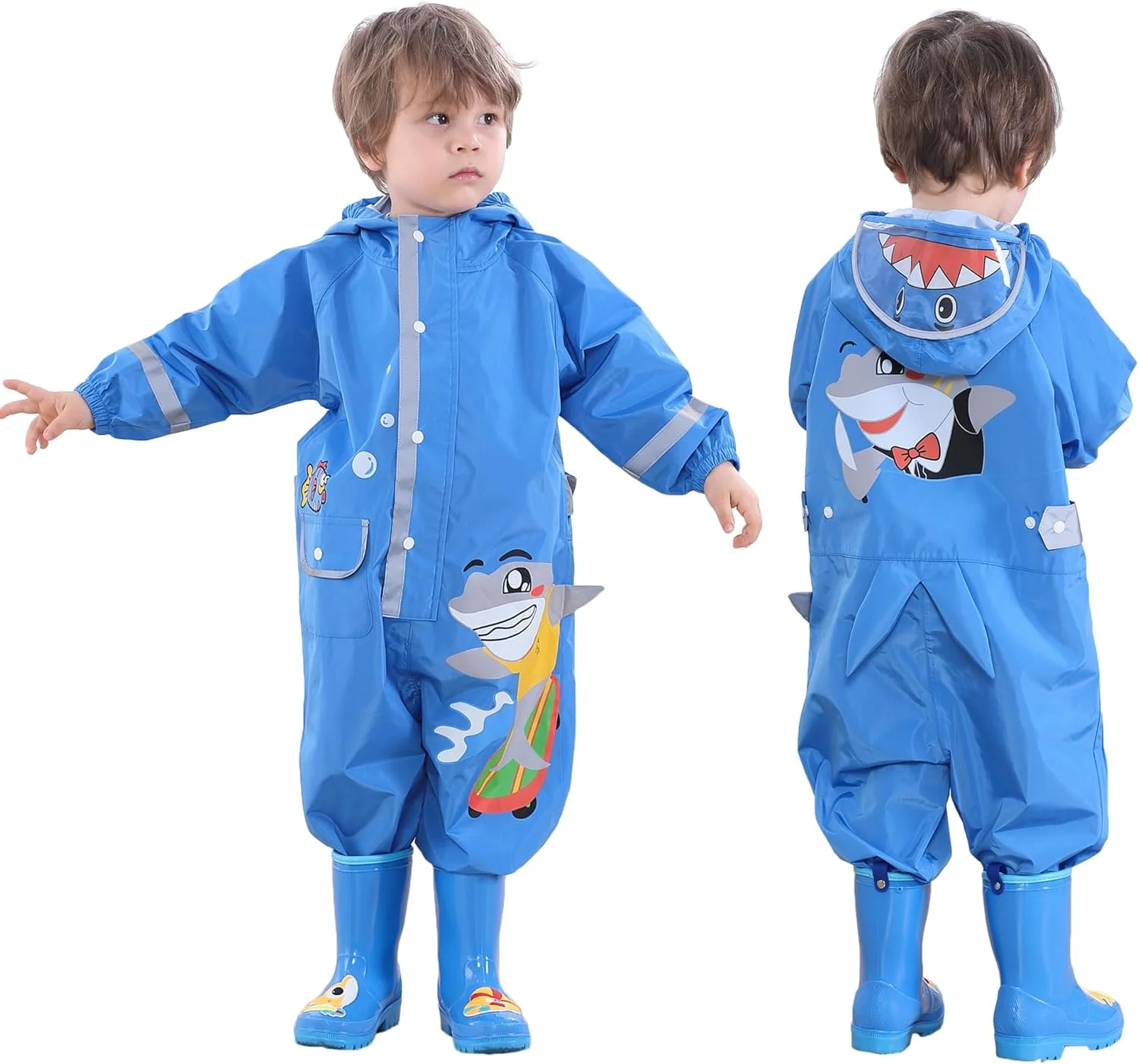 بارانی یک تکه بچگانه پسرانه دخترانه، ضد آب، کلاه دار، طرح کارتونی زیبا، مناسب 2 تا 8 سال