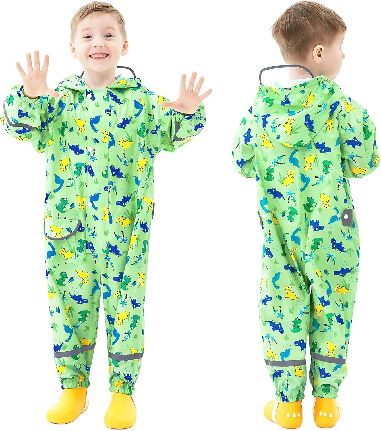 لباس بارانی یکسره بچگانه FILOWA، مناسب پسران، ضد آب، بارانی یک تکه، بارانی کلاه دار کودکان، بارانی سبک وزن، قابل حمل، تنفس پذیر، لباس بارانی و لباس گلی با قابلیت خشک شدن آسان برای کودکان 1 تا 9 سال