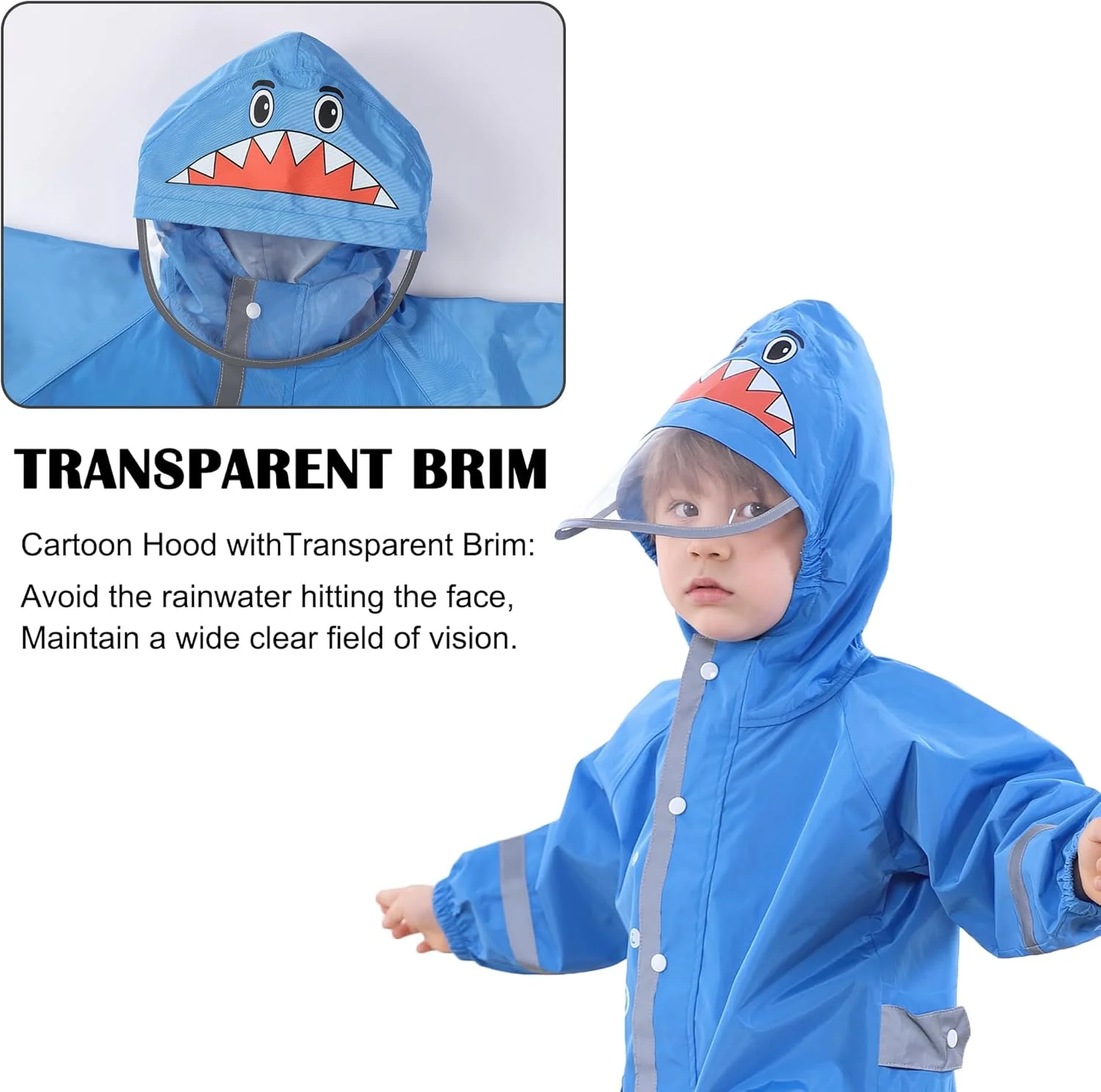 بارانی یک تکه بچگانه پسرانه دخترانه، ضد آب، کلاه دار، طرح کارتونی زیبا، مناسب 2 تا 8 سال