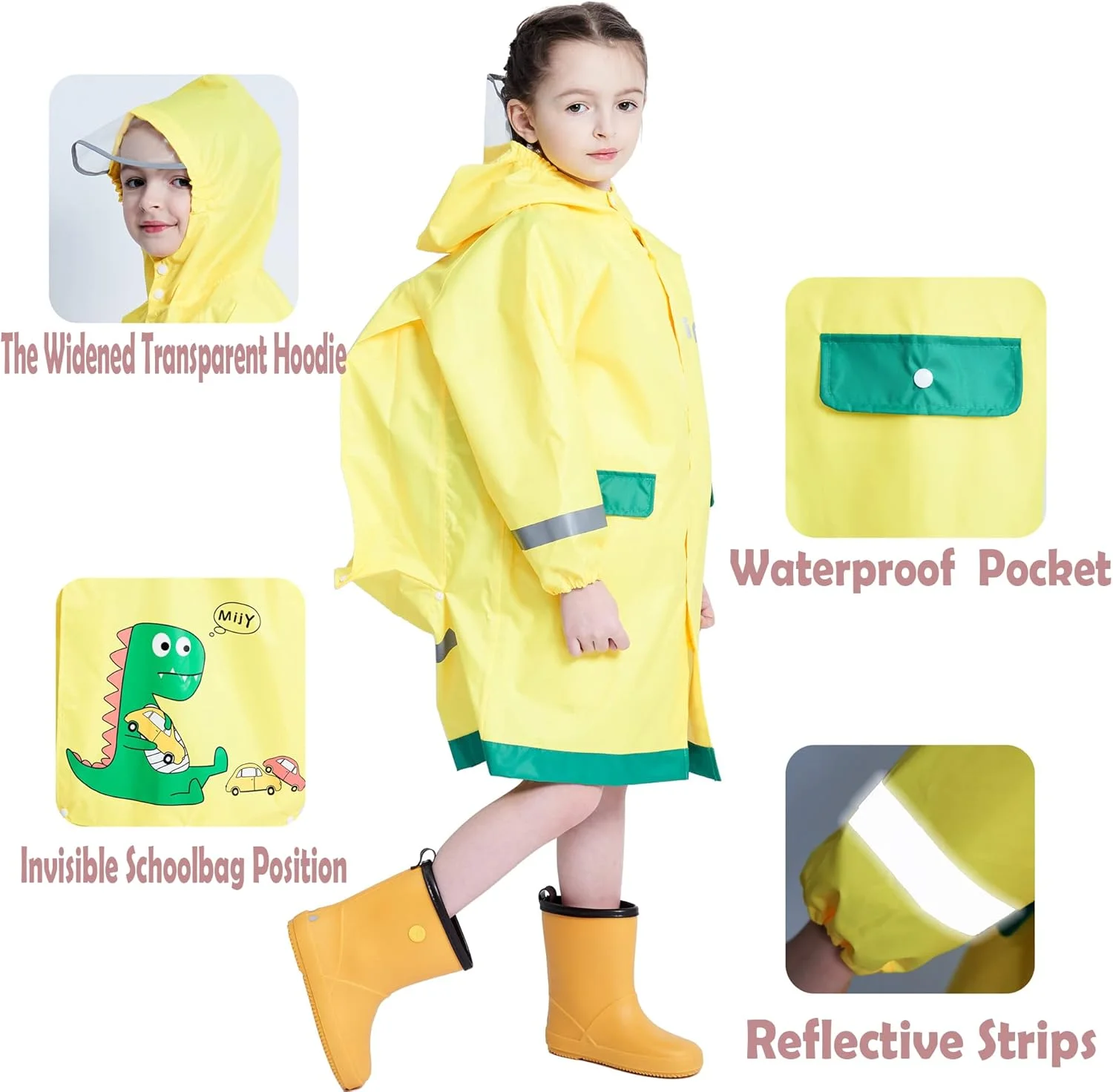 بارانی بچگانه Fewlby برای دختران و پسران، کارتونی، ضد آب، لباس بارانی کودک نوپا، ژاکت بارانی پانچو سایز M-3XL
