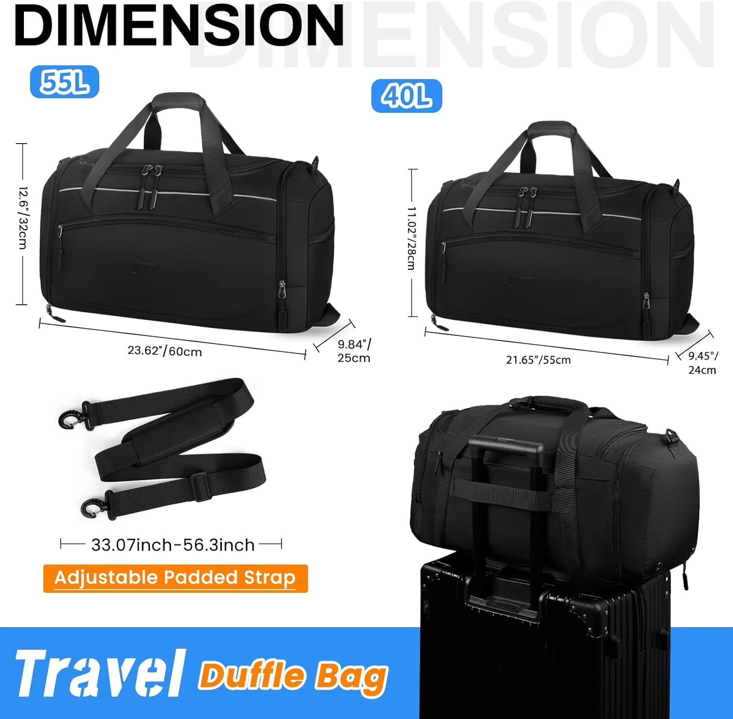 کیف ورزشی مردانه RAINSMORE، کیف مسافرتی 55 لیتری با محفظه کفش و جیب خیس، کیف دستی آخر هفته، کیف شبانه، کیف ورزشی ضد آب، کیف دافل ورزشی، مشکی کیف ورزشی مردانه RAINSMORE، کیف مسافرتی 55 لیتری با محفظه کفش و جیب خیس، کیف دستی آخر هفته، کیف شبانه، کیف ورزشی ضد آب، کیف دافل ورزشی، مشکی