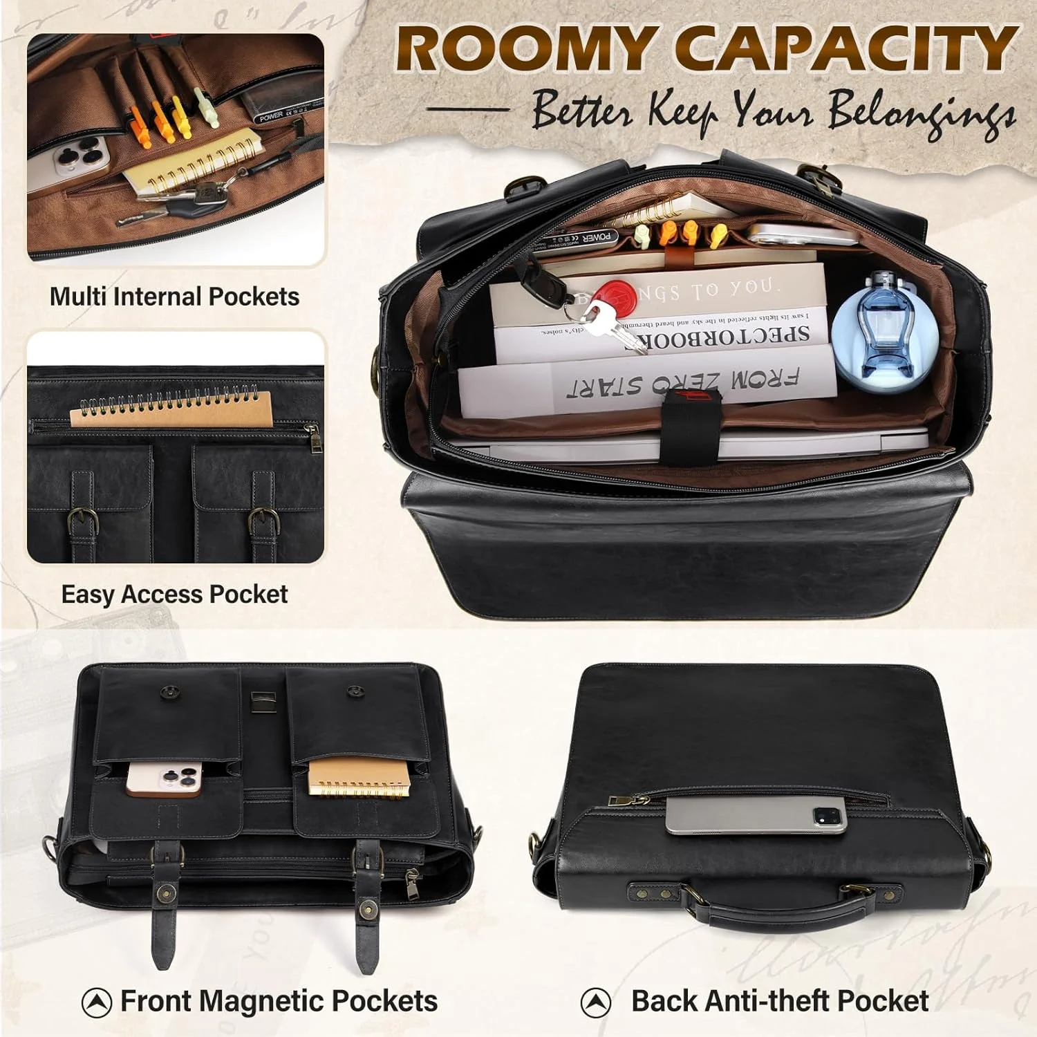 کیف پیام رسان RAINSMORE مردانه 15.6 اینچی چرمی کیف لپ تاپ بزرگ کیف دستی لپ تاپ