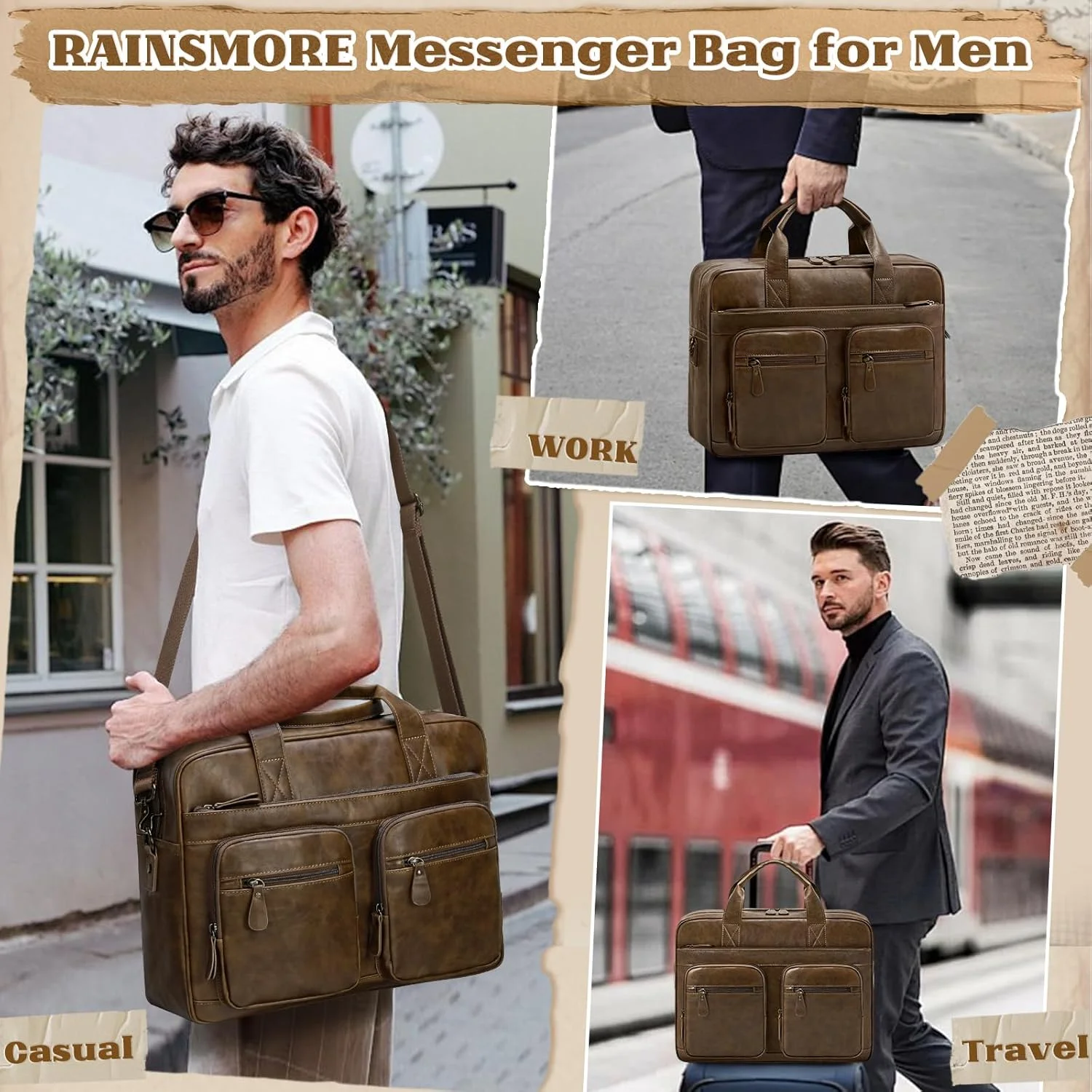 کیف پیام رسان مردانه RAINSMORE چرم PU طرح قدیمی کیف لپ تاپ 15.6 اینچی کیف دستی مردانه کیف کامپیوتر کار کیف دستی ضد آب کیف پیام رسان مردانه RAINSMORE چرم PU طرح قدیمی کیف لپ تاپ 15.6 اینچی کیف دستی مردانه کیف کامپیوتر کار کیف دستی ضد آب