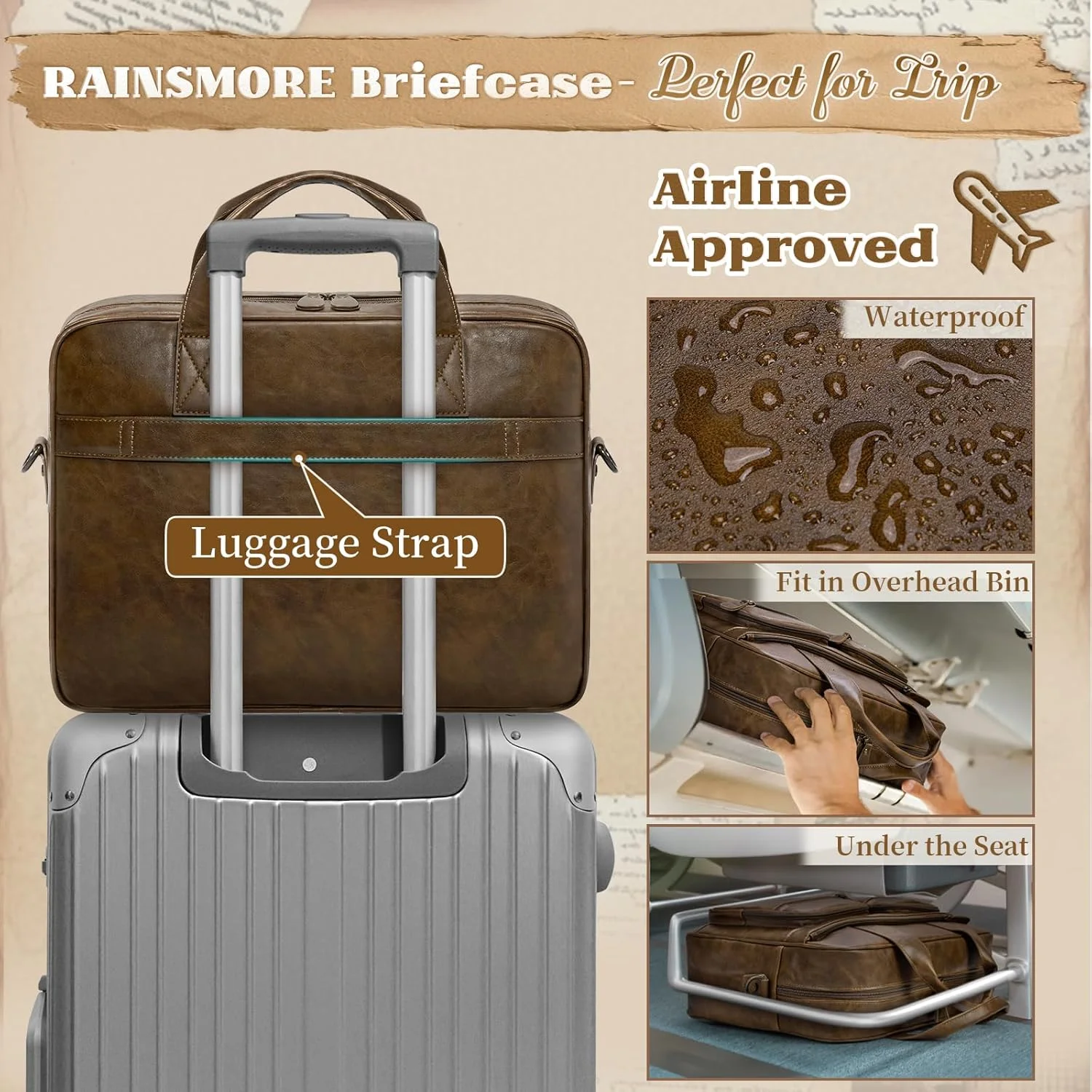 کیف پیام رسان مردانه RAINSMORE چرم PU طرح قدیمی کیف لپ تاپ 15.6 اینچی کیف دستی مردانه کیف کامپیوتر کار کیف دستی ضد آب کیف پیام رسان مردانه RAINSMORE چرم PU طرح قدیمی کیف لپ تاپ 15.6 اینچی کیف دستی مردانه کیف کامپیوتر کار کیف دستی ضد آب