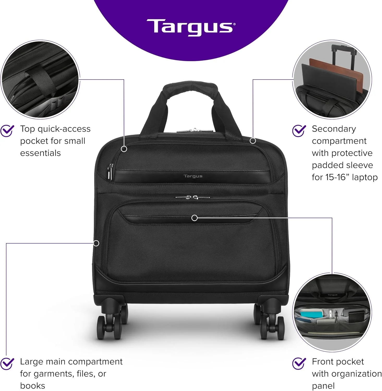 کیف چرخدار تارگوس مدل CityGear مناسب برای لپ تاپ های 15 تا 17.3 اینچی