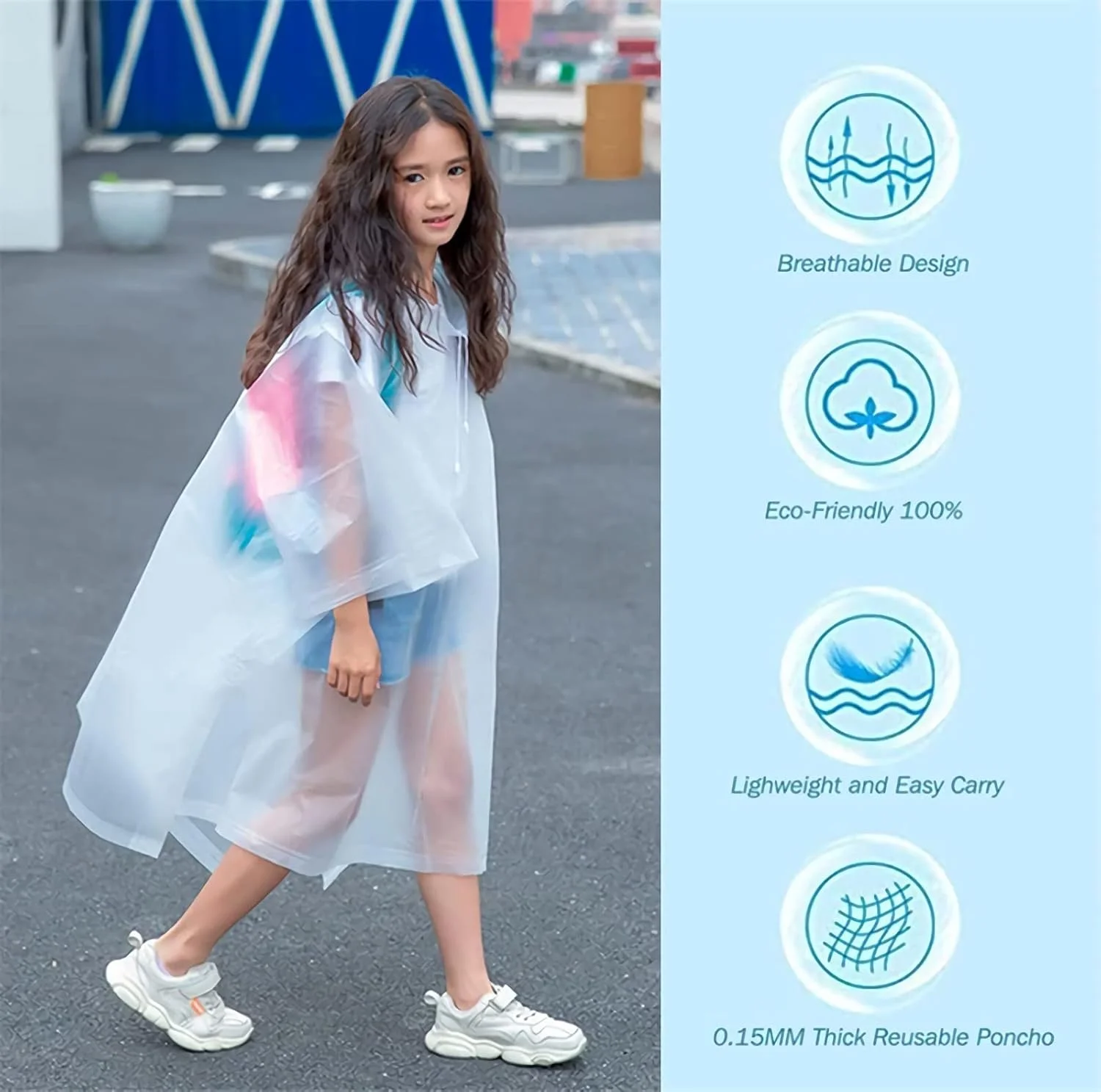 پانچو بارانی بچگانه، [بسته 2 عددی] بارانی EVA بچگانه، کت بارانی قابل استفاده مجدد برای کودکان، پسران و دختران 6 تا 13 ساله