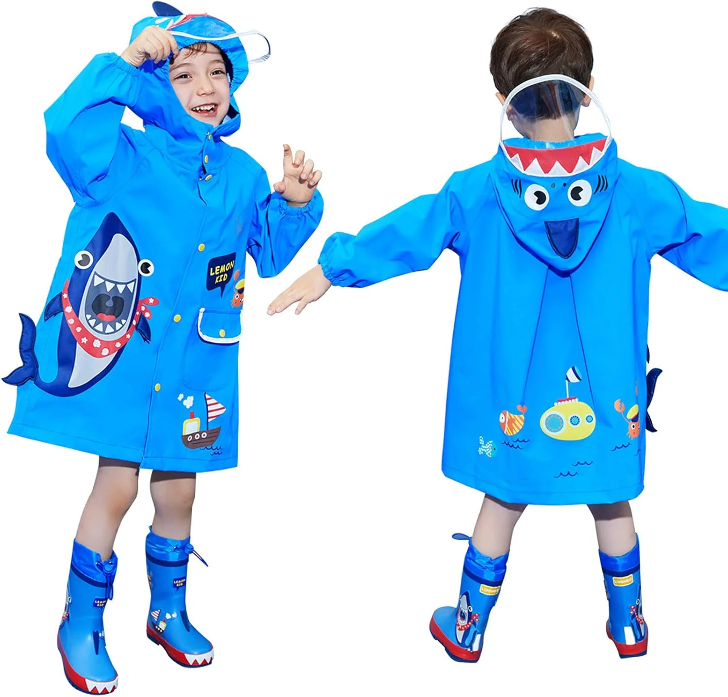 بارانی بچگانه JinBei با کلاه، ژاکت بارانی سبک وزن پسرانه دخترانه، پانچو بارانی یونی‌سکس، شنل بارانی، لباس گِلی، لباس بارانی کارتونی سه بعدی با نوارهای بازتابنده 2-8 سال