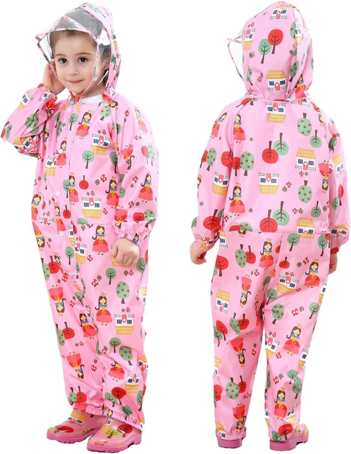 بارانی کلاه دار بچه گانه JinBei، لباس بارانی سبک وزن، لباس گودال، پسرانه دخترانه، لباس بارانی یک تکه ضد آب، طرح حیوانات، قابل حمل، تنفسی، PVC، لبه کلاه شفاف، زیپ، پیاده روی، یونیسکس، 1-10 سال