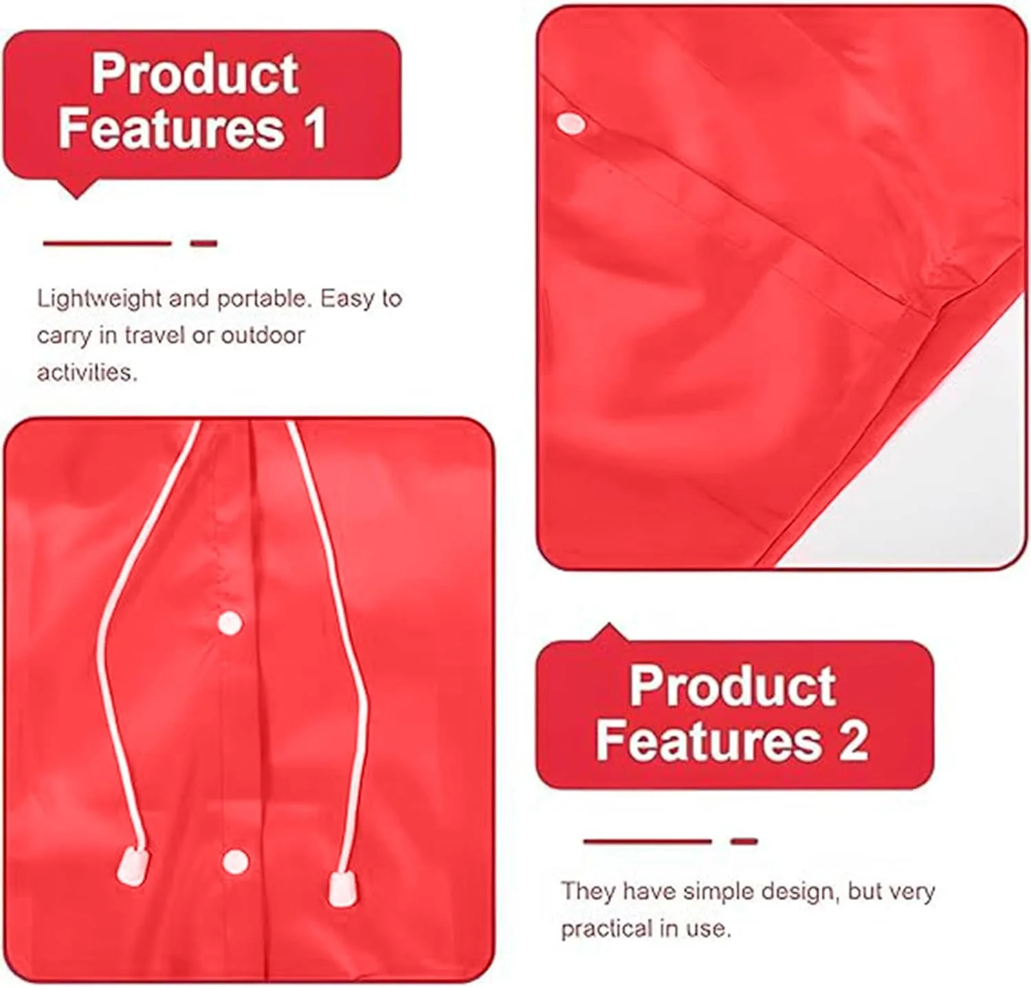 بارانی یک تکه بچگانه، ژاکت بارانی کارتونی بچه گانه با کلاه و دکمه، بارانی ضد آب سبک وزن قابل حمل برای دختران پسران، برای کوهنوردی، دوچرخه سواری، پیاده روی، کمپینگ (قرمز)