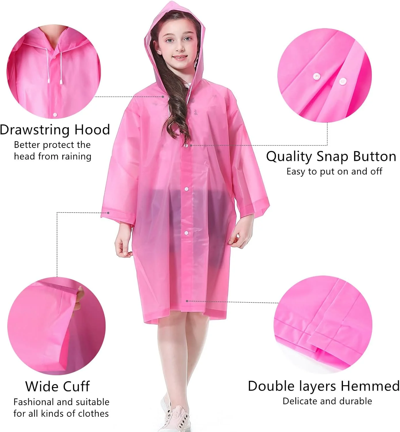 بارانی بچگانه قابل حمل نورس (2 عددی)، پانچو بارانی شفاف EVA قابل استفاده مجدد برای پسران و دختران نوپا، بارانی سبک وزن با کلاه، تجهیزات اضطراری باران برای فعالیت های خارج از منزل (آبی+صورتی)