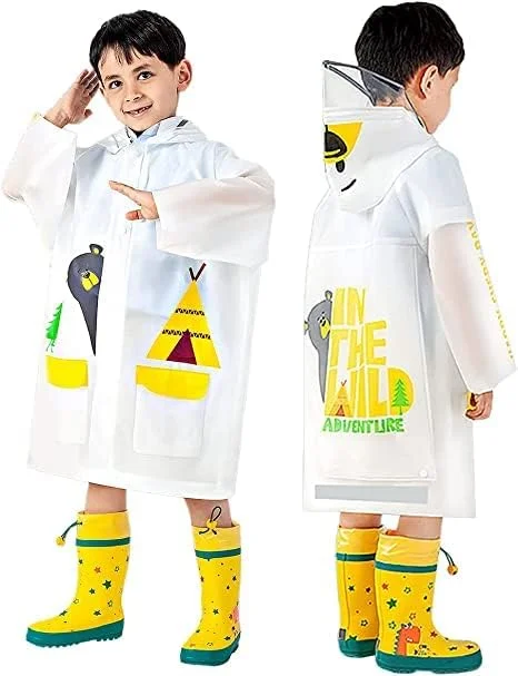 پانچو بارانی بچه گانه YHRY، پانچو بارانی کودک، ژاکت ضد آب کلاه دار، لباس بارانی کودک نوپا، مناسب برای فضای باز، کوهنوردی، دوچرخه سواری، پیاده روی، کمپینگ، بارانی برای پسران دختران 4-15 سال، سفید