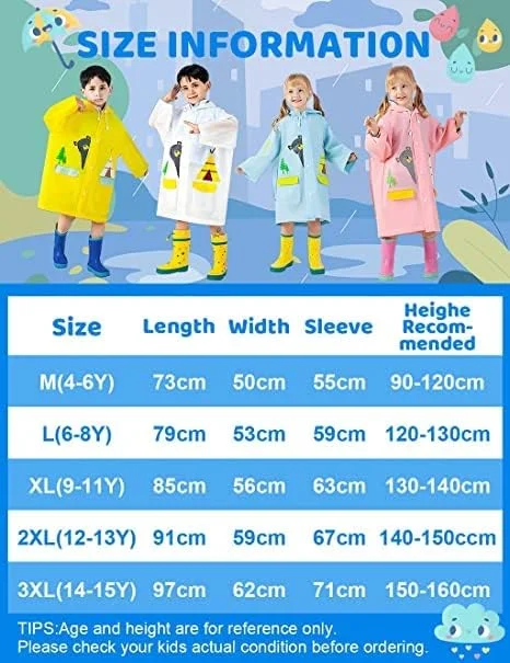 پانچو بارانی بچه گانه YHRY، پانچو بارانی کودک، ژاکت ضد آب کلاه دار، لباس بارانی کودک نوپا، مناسب برای فضای باز، کوهنوردی، دوچرخه سواری، پیاده روی، کمپینگ، بارانی برای پسران دختران 4-15 سال، سفید