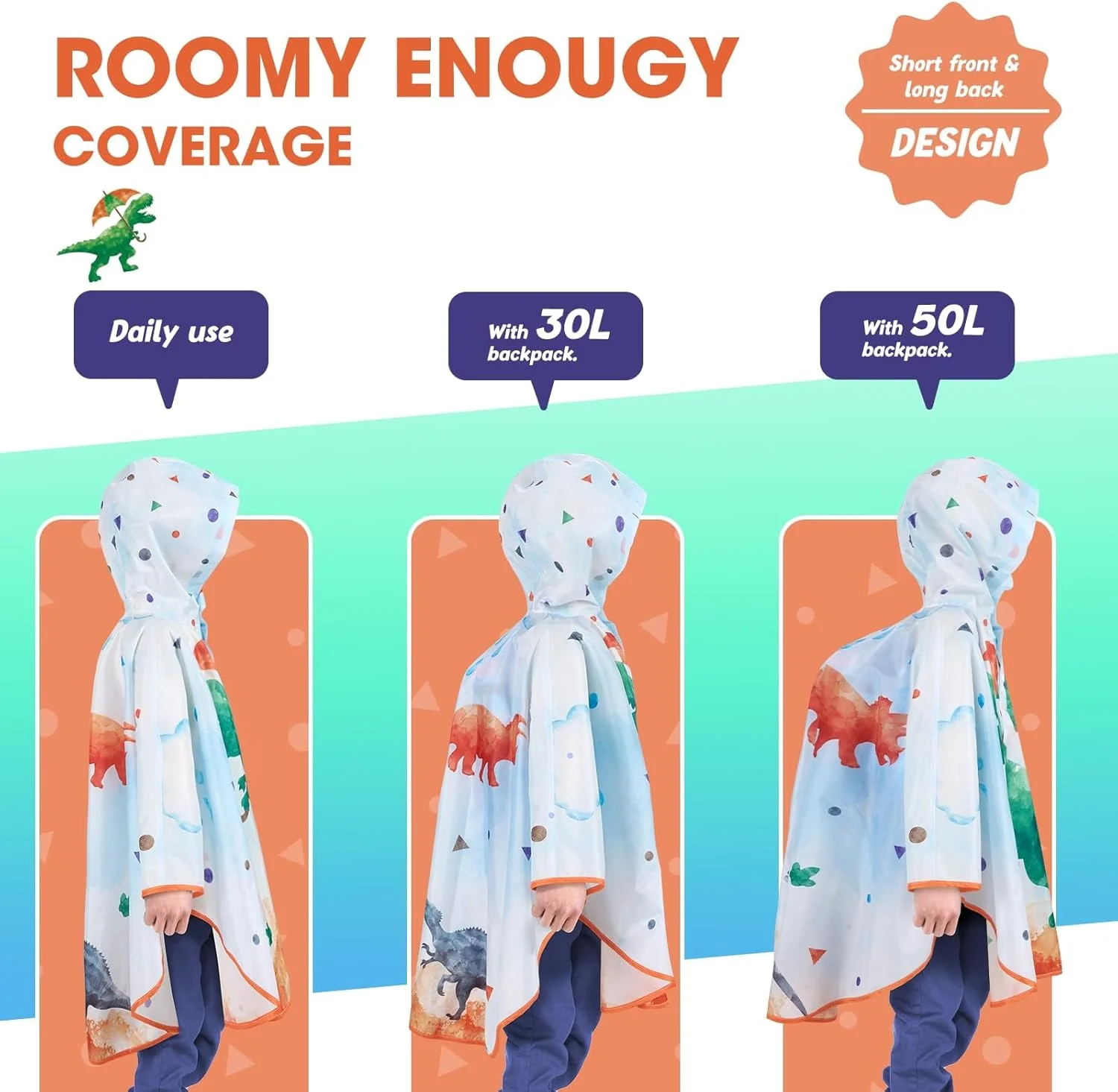 پانچو بارانی سبک وزن بچه گانه WAWSAM، بارانی قابل استفاده مجدد کودک نوپا، ژاکت بارانی ضد آب دخترانه، بارانی بادوام پسرانه و دخترانه
