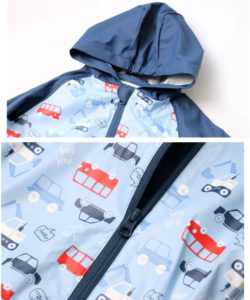 بارانی بچگانه ضد آب پسرانه دخترانه، بارانی سبک وزن ضد باد با نوار بازتابنده، لباس بارانی یکسره، لباس بارانی گودالی، بارانی زیپ دار یونیسکس کودکان