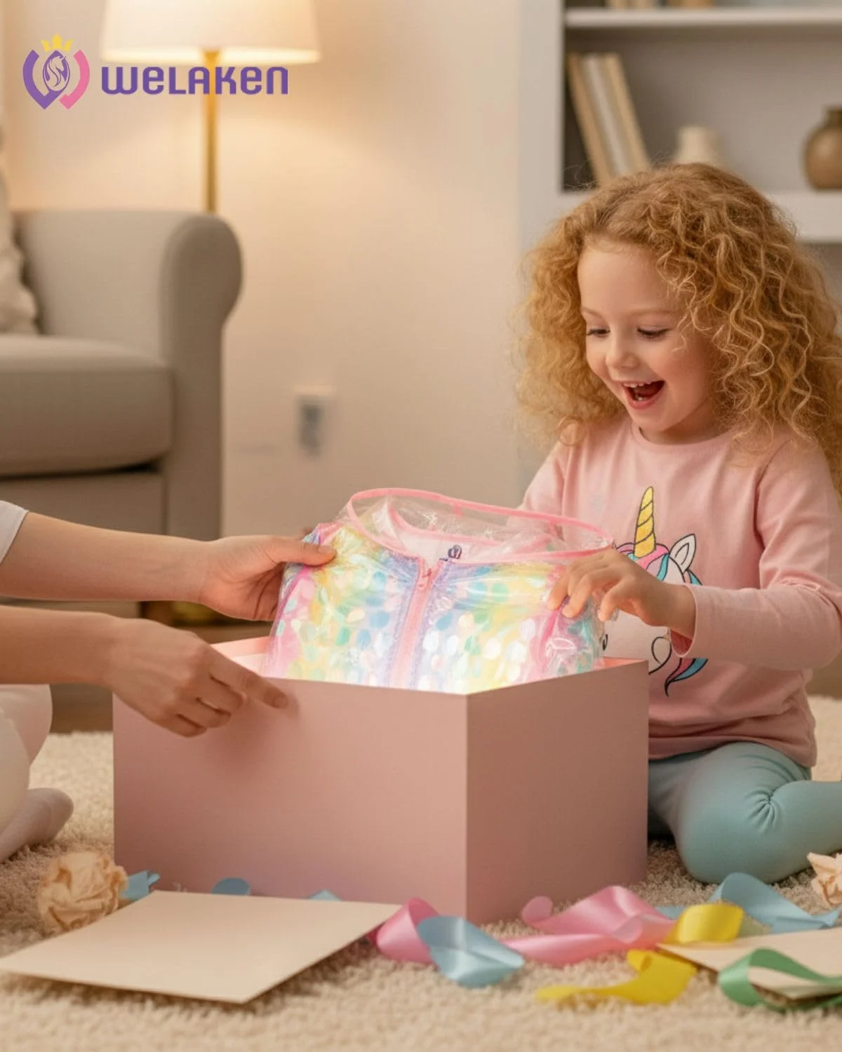 بارانی پولکی دخترانه WELAKEN ضد آب، قابل استفاده مجدد، کلاه دار و آستر دار