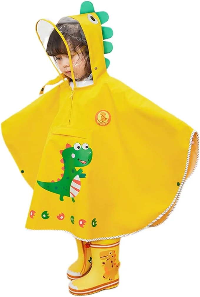 پانچو بارانی ضد آب کودکانه، بارانی سبک وزن طرح کارتونی دایناسور، قابل استفاده مجدد، ژاکت بارانی ضد آب دخترانه مناسب 1 تا 7 سال