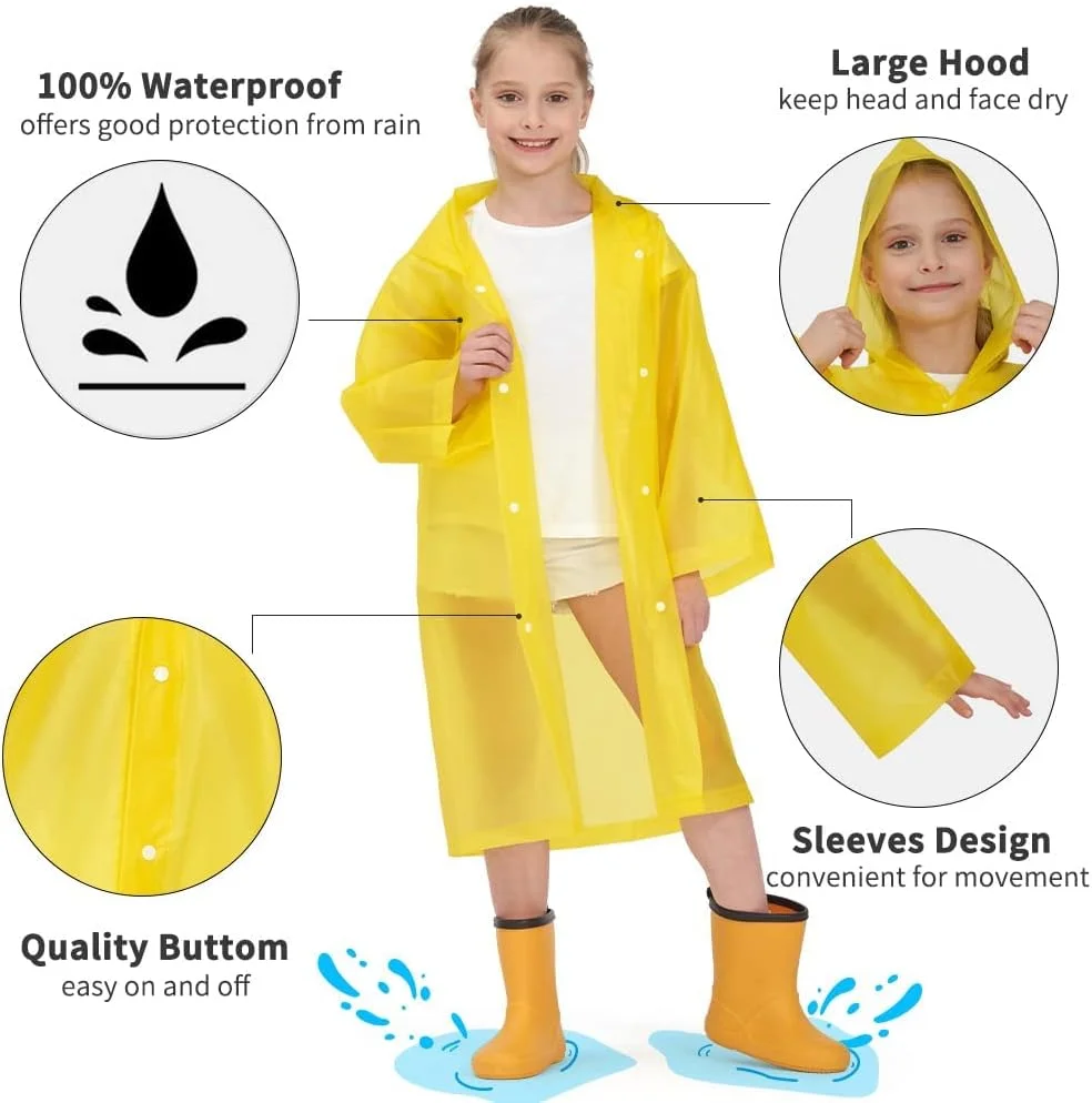 بارانی ضد آب بچگانه، پانچو بارانی قابل حمل EVA، برای دختران و پسران، ژاکت بارانی شنل، بارانی قابل استفاده مجدد کودکان برای کوهنوردی در فضای باز، دوچرخه سواری، پیاده روی، کمپینگ
