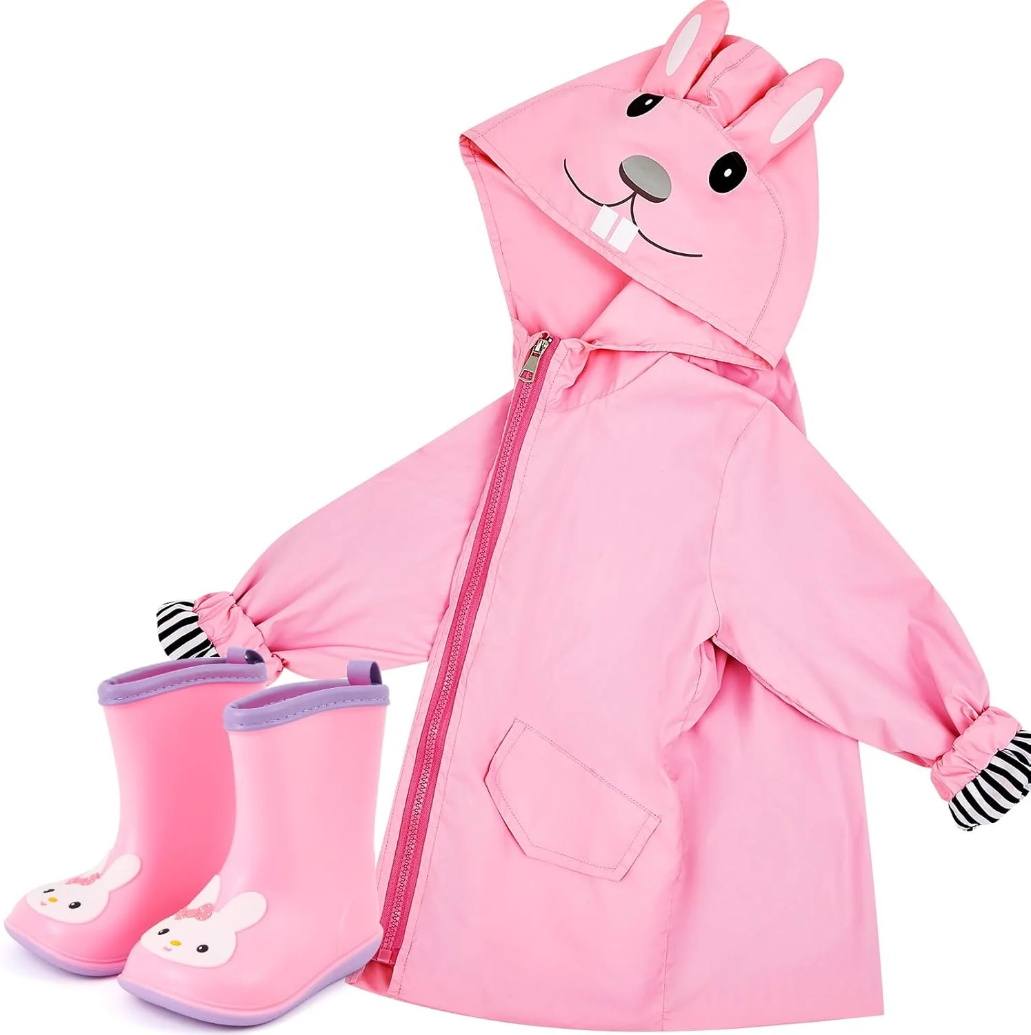 ست بارانی و چکمه بارانی 2 تکه Twistover برای کودکان نوپا، ژاکت زیپ دار کلاه دار کارتونی و کفش بارانی کوتاه برای پسران و دختران کوچک
