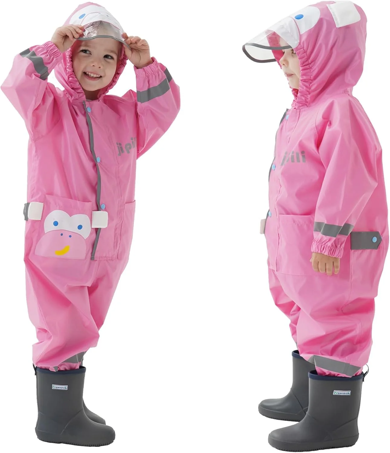 لباس بارانی Vckrio دخترانه پسرانه، لباس گلی ضد آب یک تکه، سرهمی ضد باران، خشک شونده سریع، کلاه دار، یک تکه، بارانی ضد باد، قابل استفاده مجدد، قابل حمل با چاپ کارتونی برای کودکان 1-8 سال