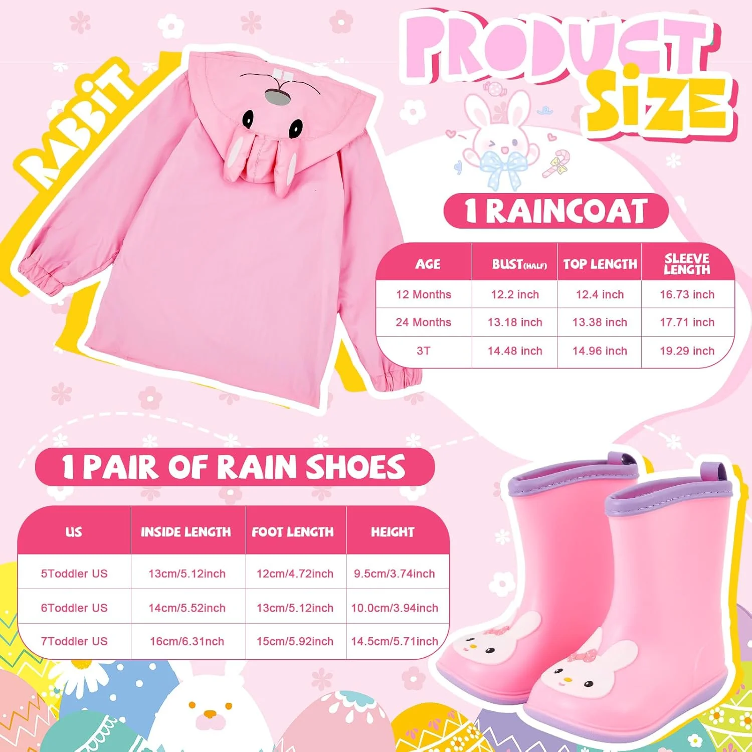 ست بارانی و چکمه بارانی 2 تکه Twistover برای کودکان نوپا، ژاکت زیپ دار کلاه دار کارتونی و کفش بارانی کوتاه برای پسران و دختران کوچک