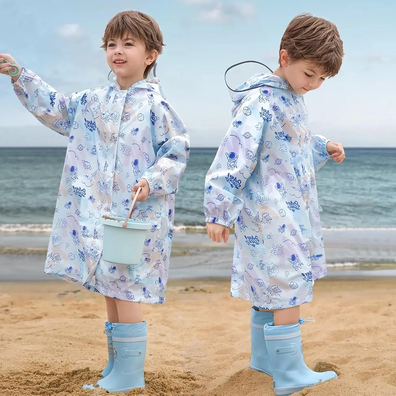 بارانی ضد آب کودکانه TERRIFI، پانچو بارانی قابل حمل EVA، برای دختران و پسران، ژاکت بارانی شنل، بارانی کودکان قابل استفاده مجدد، برای کوهنوردی، دوچرخه سواری، پیاده روی، کمپینگ در فضای باز، سایز L