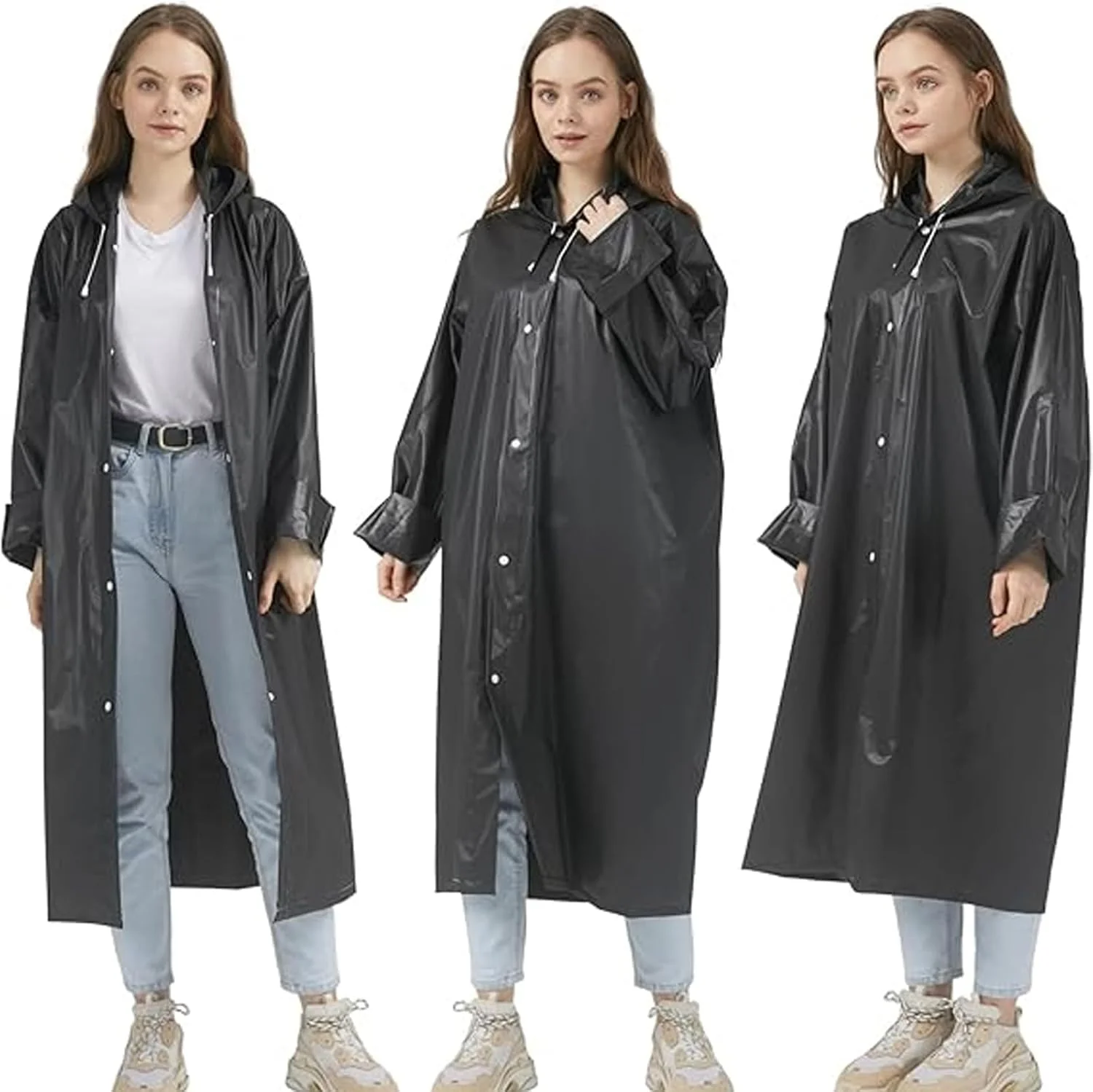 بارانی تزویق برای بزرگسالان، کت بارانی قابل استفاده مجدد با کلاه، ژاکت بارانی قابل استفاده مجدد برای مردان و زنان، بارانی قابل حمل برای ورزش های فضای باز، کار در فضای باز (مشکی)