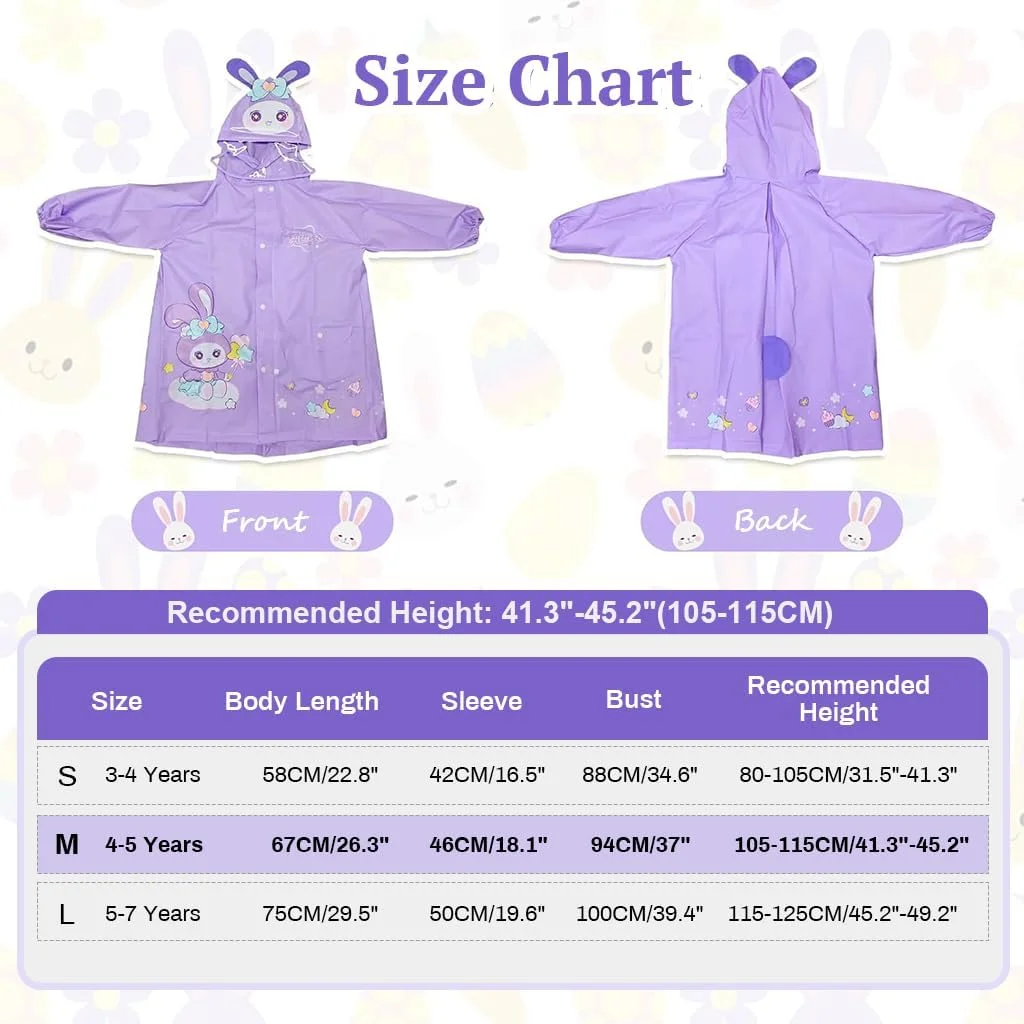 بارانی کلاهدار SNOWIE SOFT® برای کودکان، بارانی لبه پهن برای کودکان 4 تا 8 سال، بارانی دانشجویی EVA برای دختران با روکش کیف مدرسه، طرح خرگوش استارلینگ، قد پیشنهادی 80-125 سانتی متر