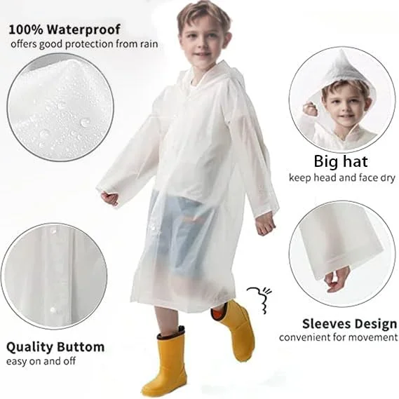 2 عدد پانچو بارانی بزرگسال، پانچو بارانی EVA برای زنان و مردان، ژاکت بارانی قابل استفاده مجدد، بارانی قابل بسته بندی برای ماهیگیری/مسافرت/شرایط اضطراری خانوادگی/بدون PVC با کلاه و آستین کشسان (سفید)