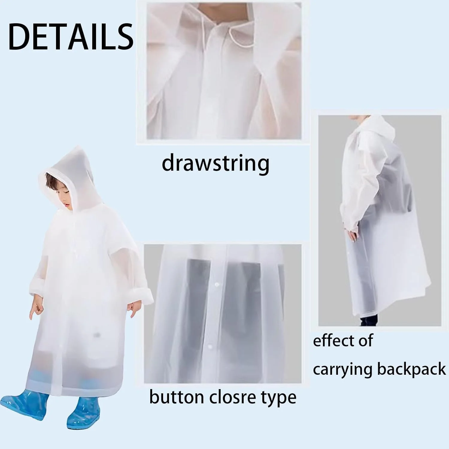2 عدد پانچو بارانی بزرگسال، پانچو بارانی EVA برای زنان و مردان، ژاکت بارانی قابل استفاده مجدد، بارانی قابل بسته بندی برای ماهیگیری/مسافرت/شرایط اضطراری خانوادگی/بدون PVC با کلاه و آستین کشسان (سفید)