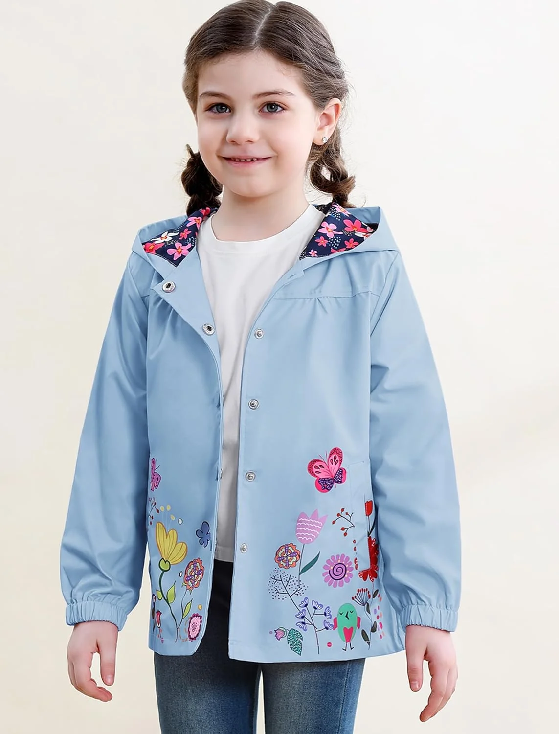 شنل بارانی کودکانه Seanrui ضد آب کلاه دار، کت بارانی دخترانه، بادگیر