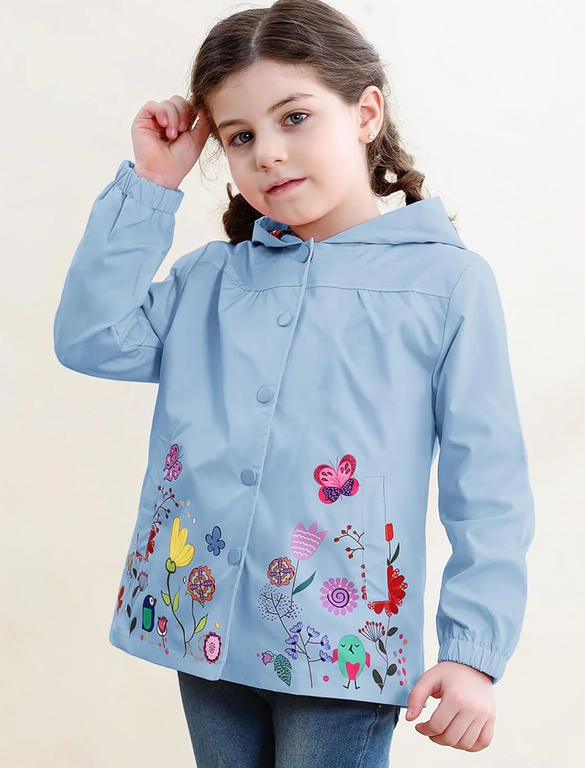 شنل بارانی کودکانه Seanrui ضد آب کلاه دار، کت بارانی دخترانه، بادگیر