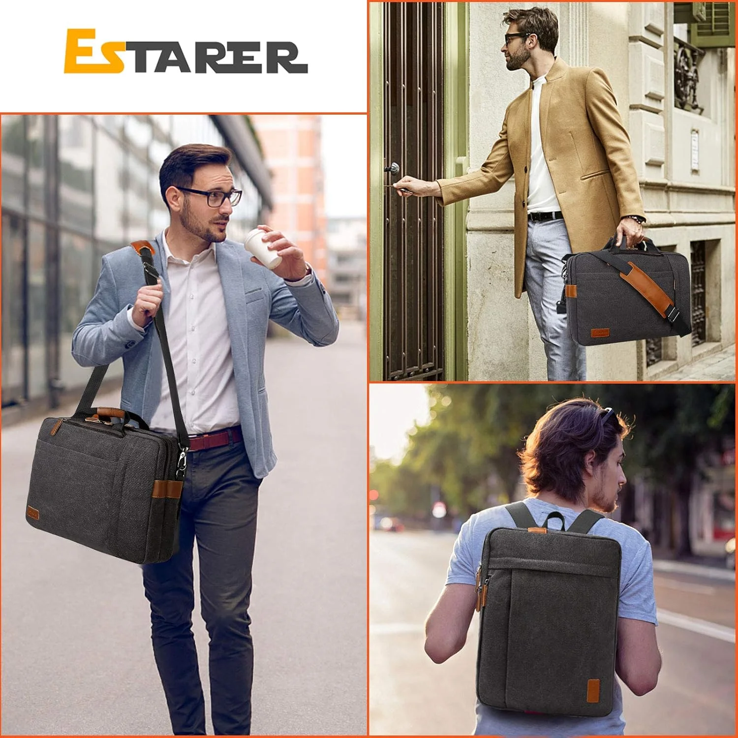 کیف لپ تاپ کوله پشتی تبدیل شونده ESTARER، کیف شانه ای 17/17.3 اینچی، کیف تجاری برای دفتر/مدرسه/مسافرت - مشکی