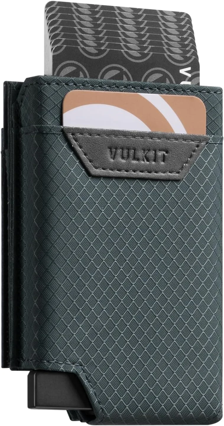 کیف کارت اعتباری VULKIT مدل Bifold Pop up با محفظه پول، جاکارتی و کیف پول جیبی مینیمالیستی مردانه، خاکستری مایل به آبی، مینیمالیست