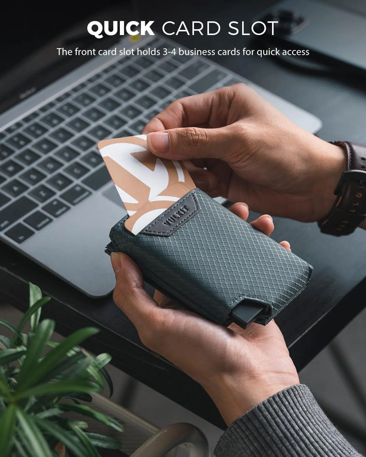 کیف کارت اعتباری VULKIT مدل Bifold Pop up با محفظه پول، جاکارتی و کیف پول جیبی مینیمالیستی مردانه، خاکستری مایل به آبی، مینیمالیست