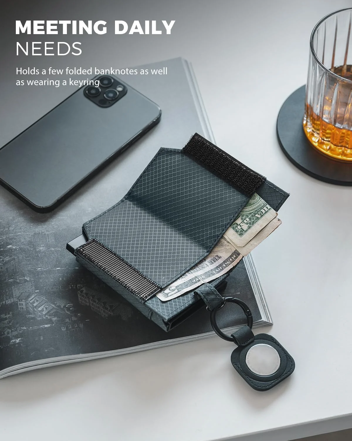 کیف کارت اعتباری VULKIT مدل Bifold Pop up با محفظه پول، جاکارتی و کیف پول جیبی مینیمالیستی مردانه، خاکستری مایل به آبی، مینیمالیست