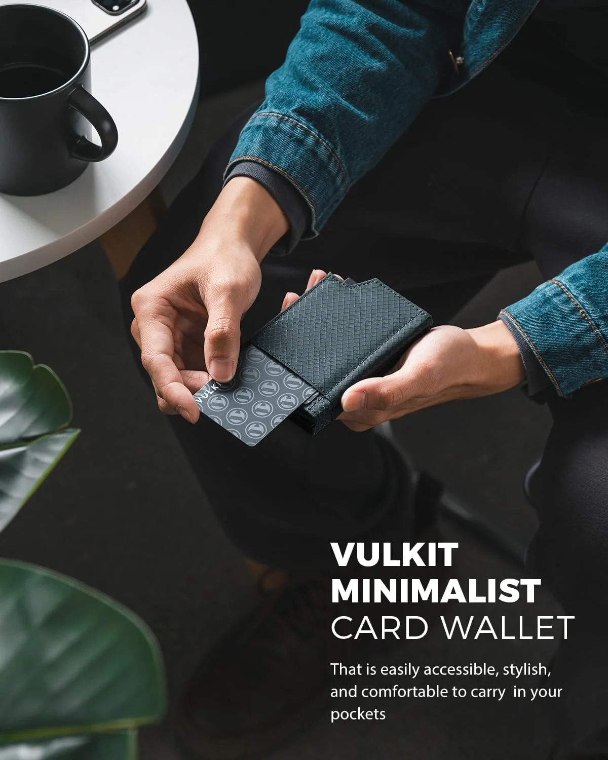 کیف کارت اعتباری VULKIT مدل Bifold Pop up با محفظه پول، جاکارتی و کیف پول جیبی مینیمالیستی مردانه، خاکستری مایل به آبی، مینیمالیست