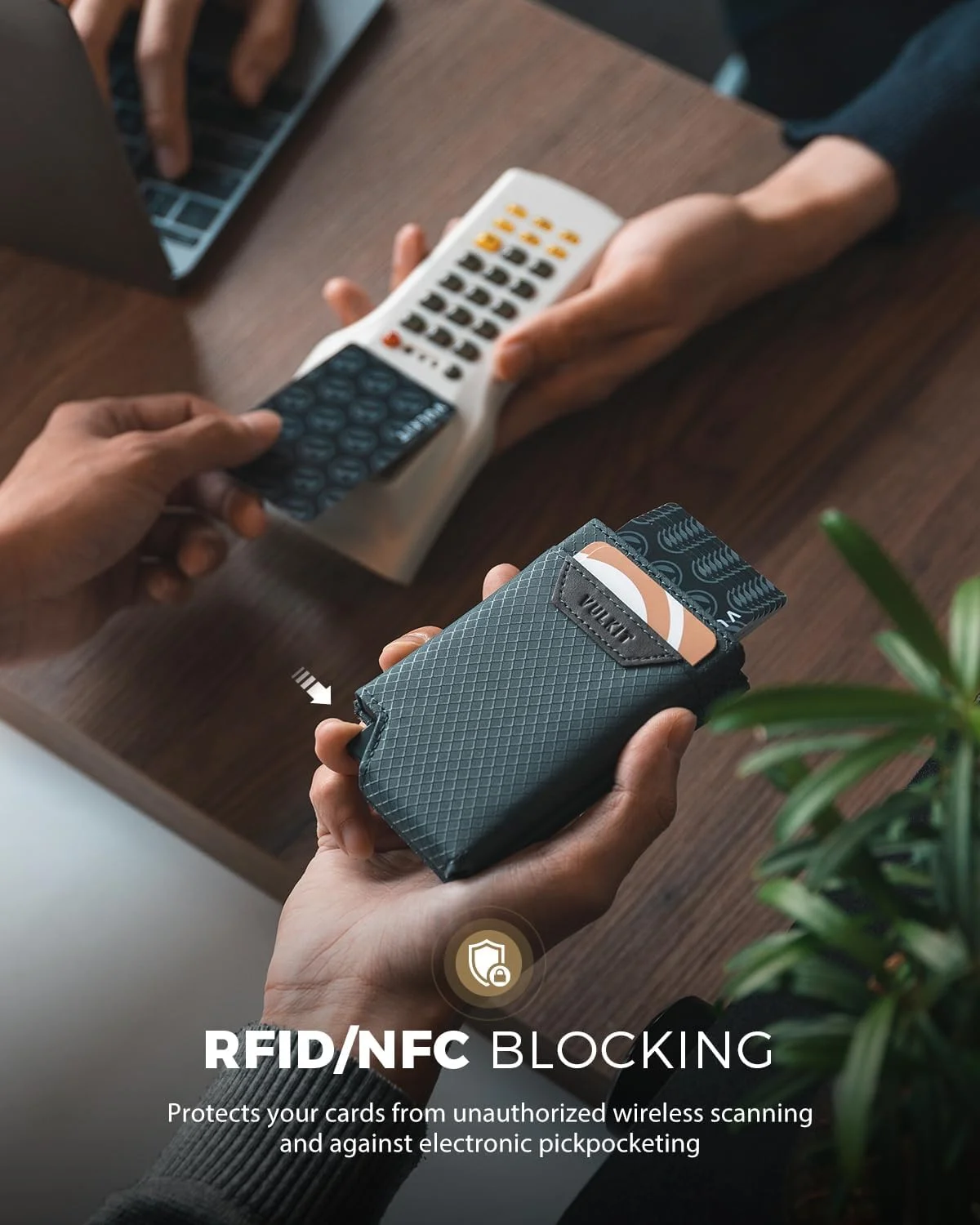 کیف کارت اعتباری VULKIT مدل Bifold Pop up با محفظه پول، جاکارتی و کیف پول جیبی مینیمالیستی مردانه، خاکستری مایل به آبی، مینیمالیست