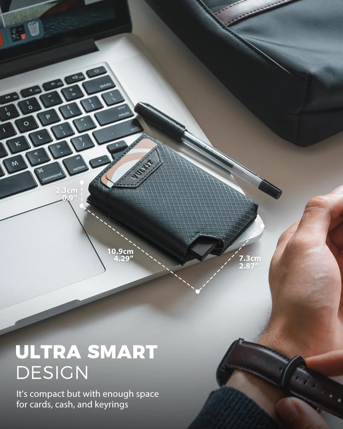 کیف کارت اعتباری VULKIT مدل Bifold Pop up با محفظه پول، جاکارتی و کیف پول جیبی مینیمالیستی مردانه، خاکستری مایل به آبی، مینیمالیست