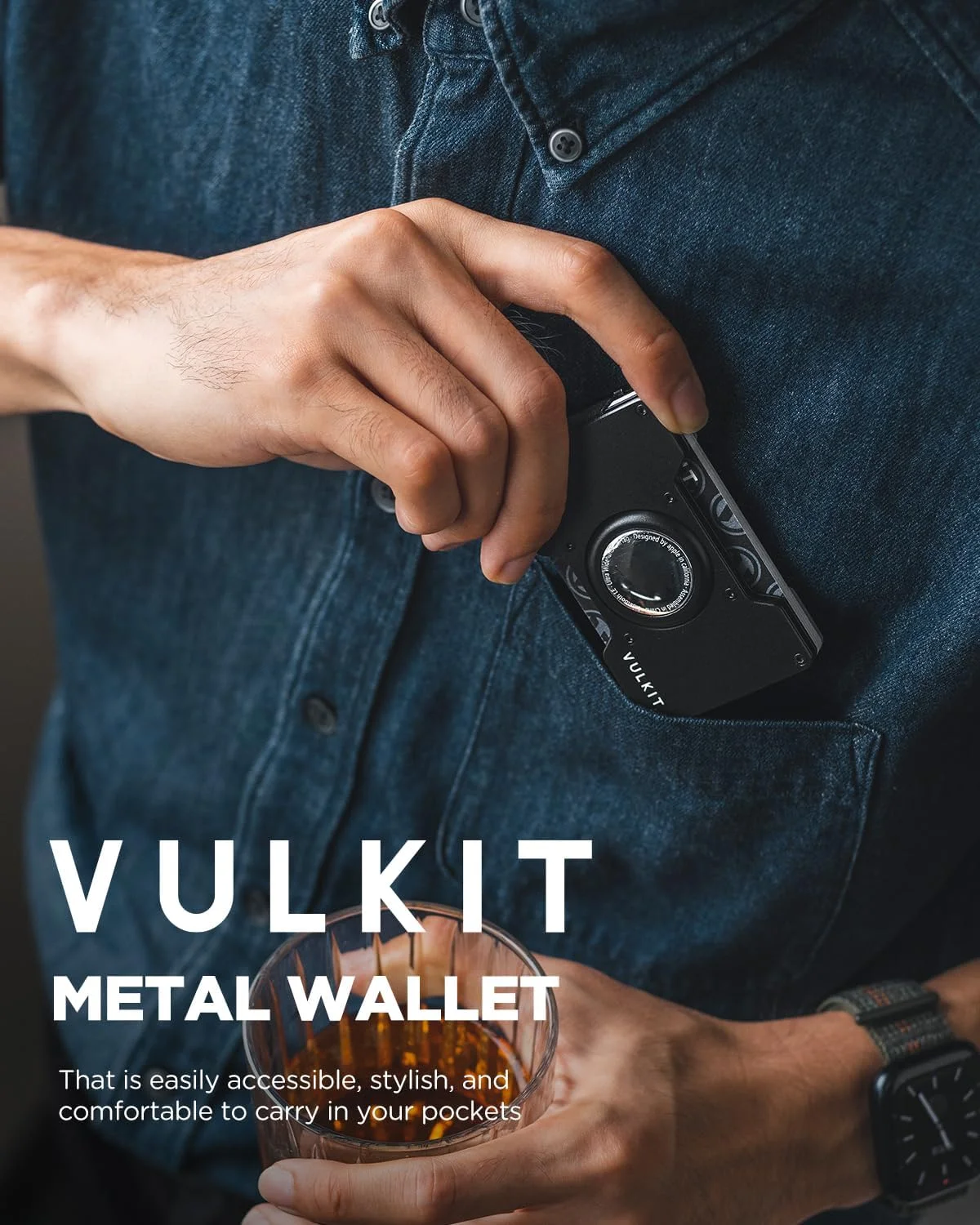 کیف پول فلزی مردانه VULKIT با گیره پول، جاکارتی باریک با جای ایرتگ، کیف پول مینیمالیستی جیبی جلو برای مردان (مشکی)