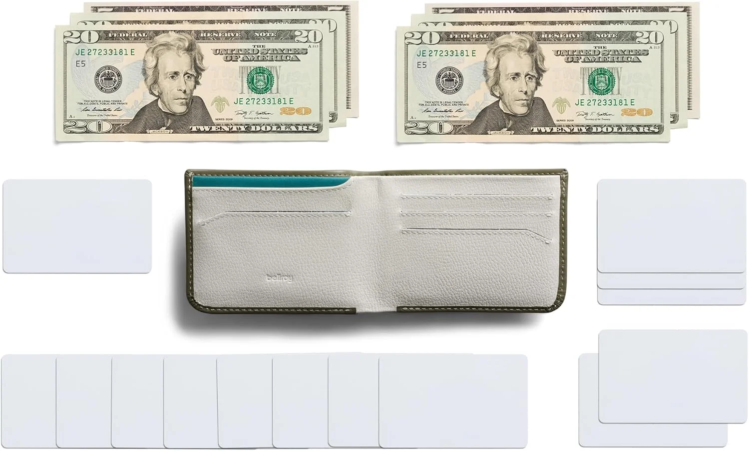 کیف پول چرمی باریک Bellroy Hide & Seek، نسخه های RFID موجود است (حداکثر 12 کارت و پول نقد)